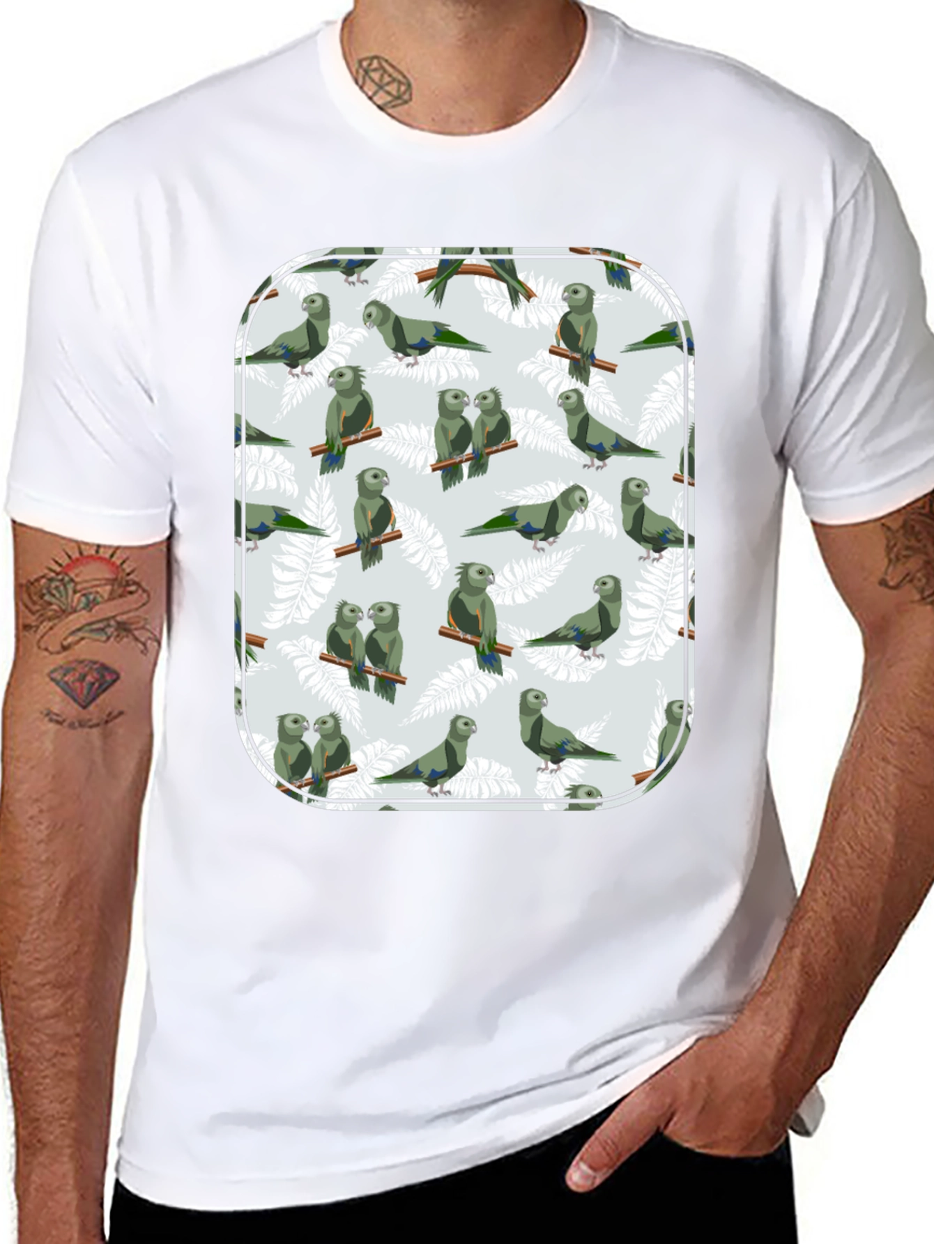 Black Parrot Print T-Shirt - Unique Graphic Tee view 8
