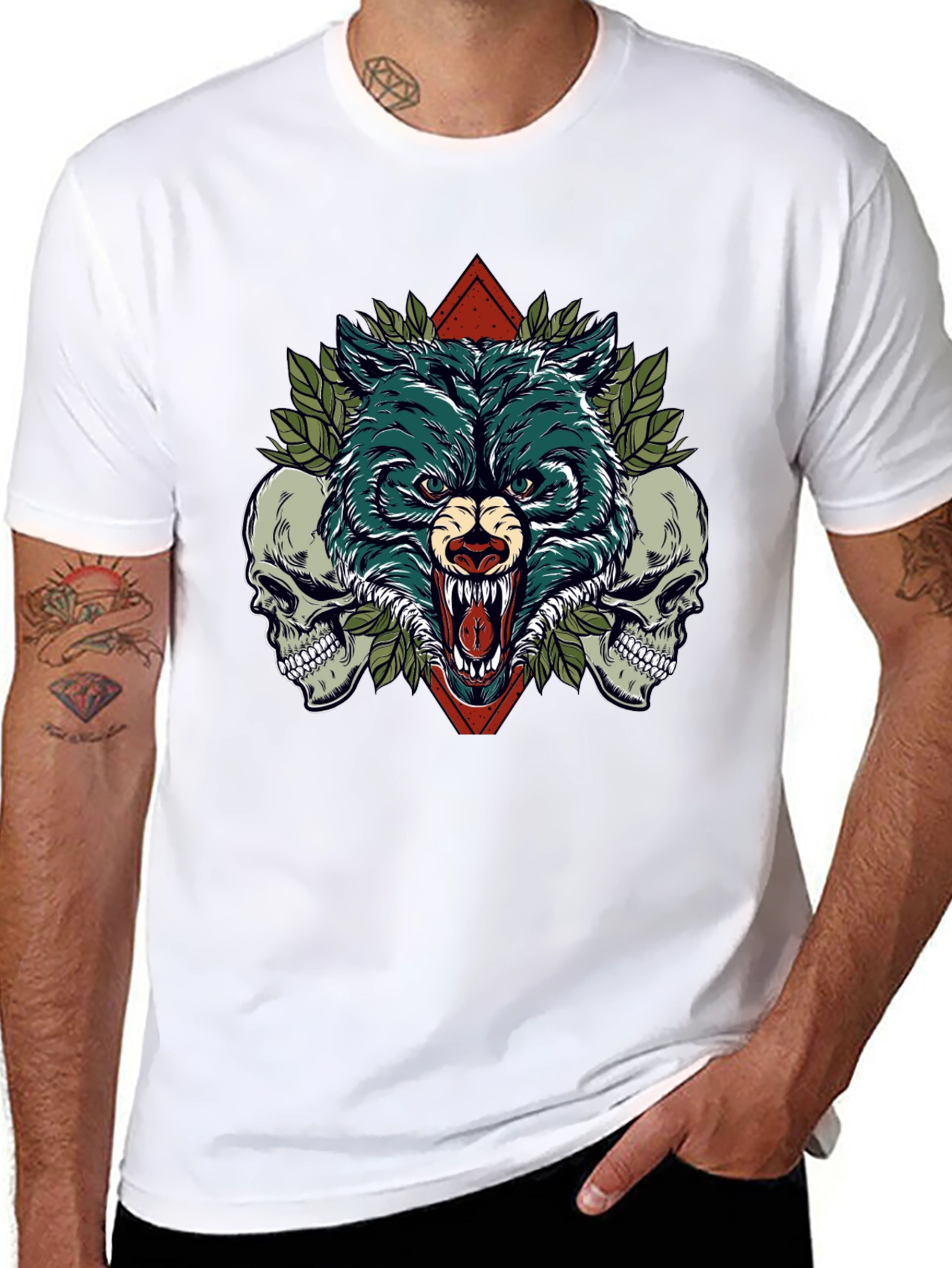 Black Wolf and Skulls Graphic Tee view 8
