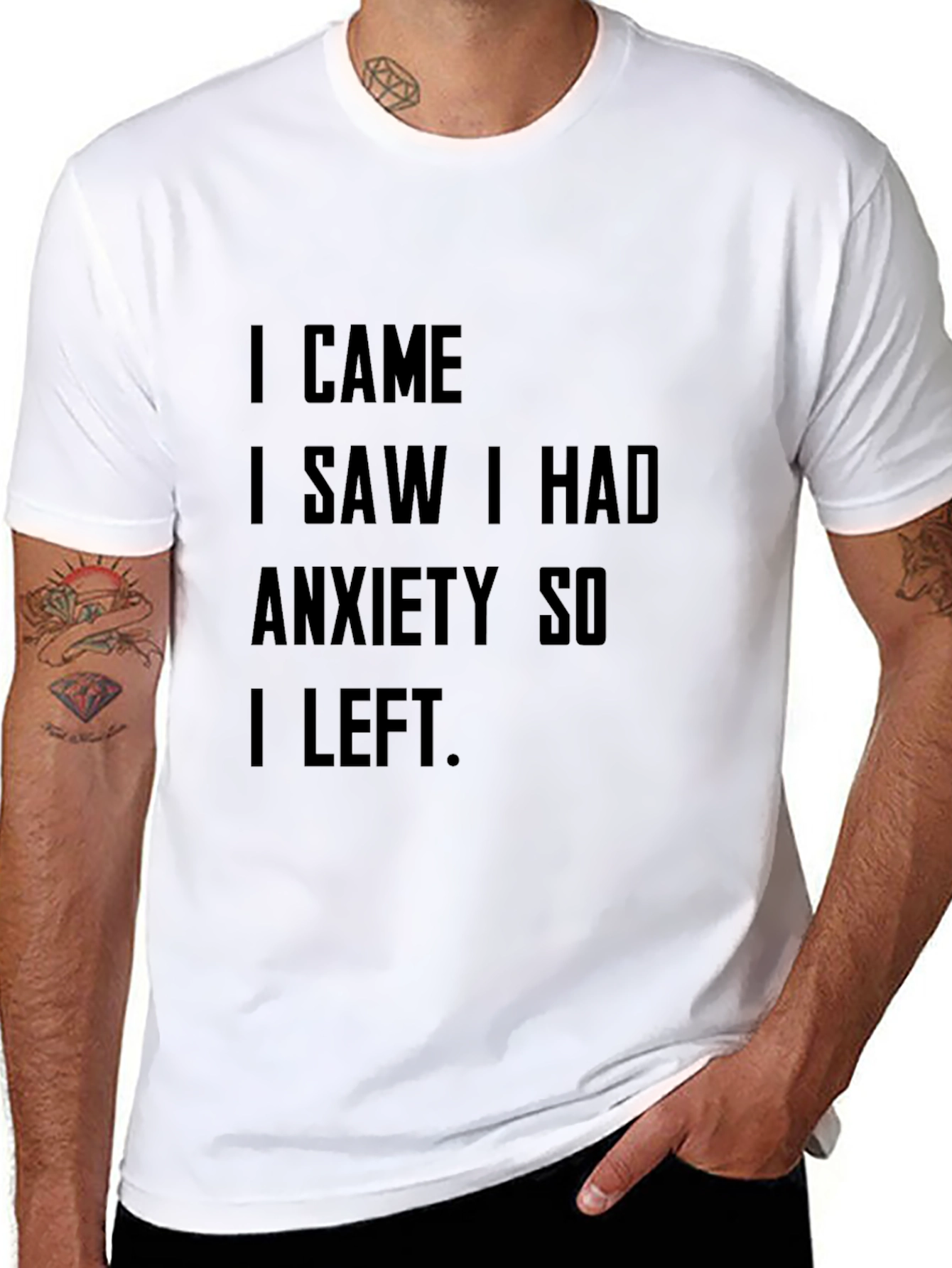Black Anxiety Humor T-Shirt - "I Came I Saw I Had Anxiety" view 8