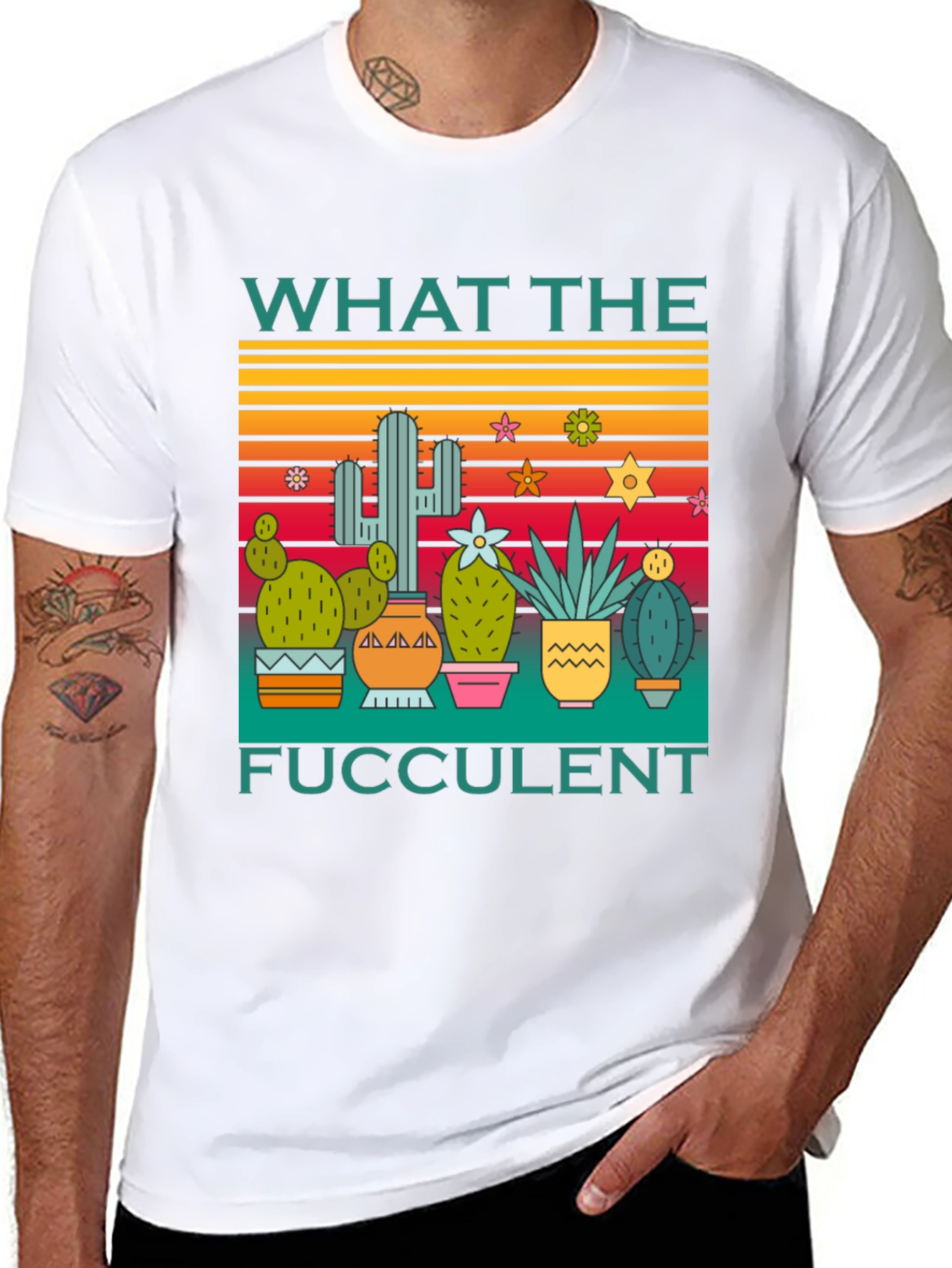 Black What the Fucculent T-Shirt Cactus Graphic Tee view 8