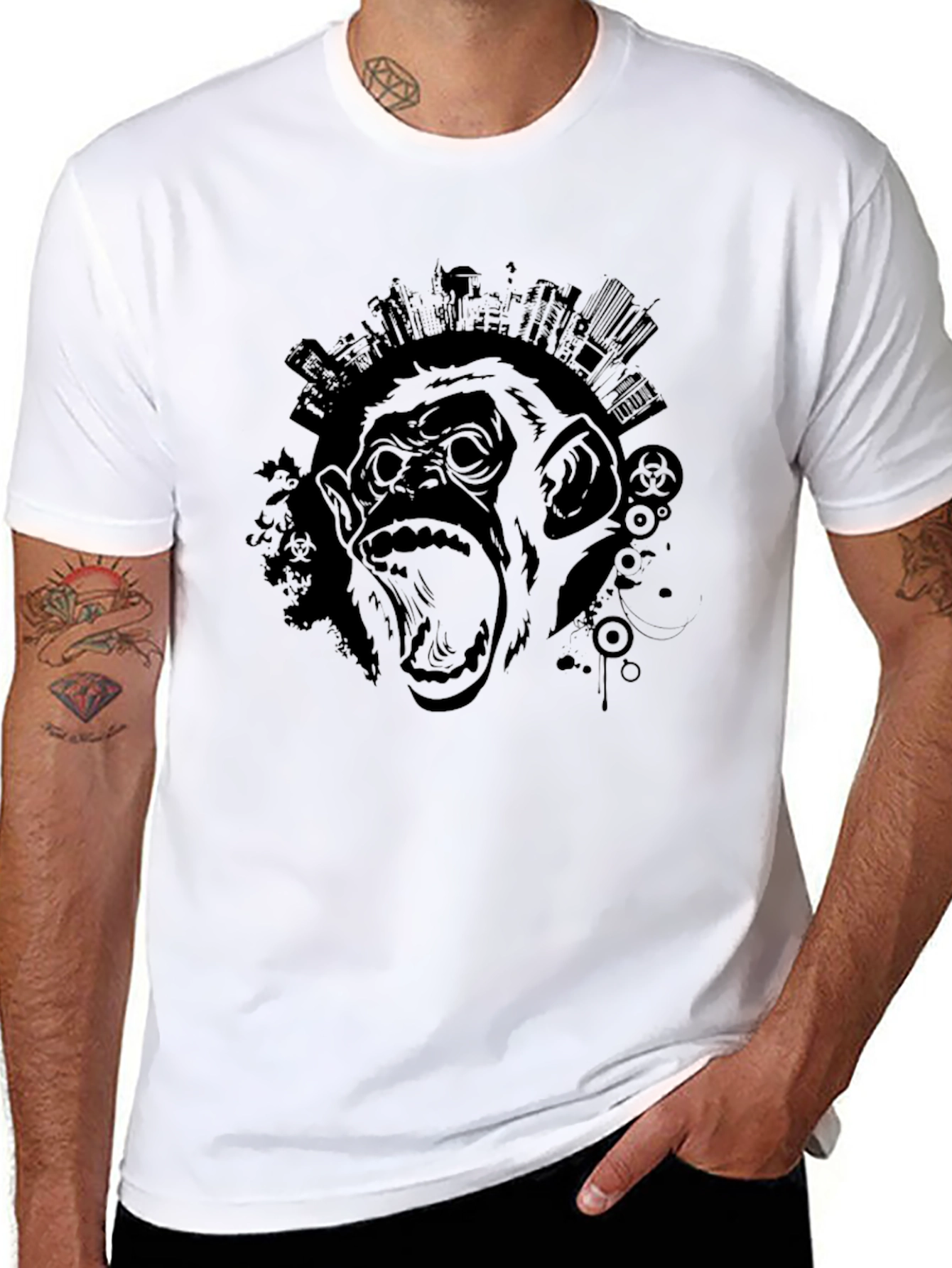 Black Men's Black Graphic Tee - Monkey City view 8