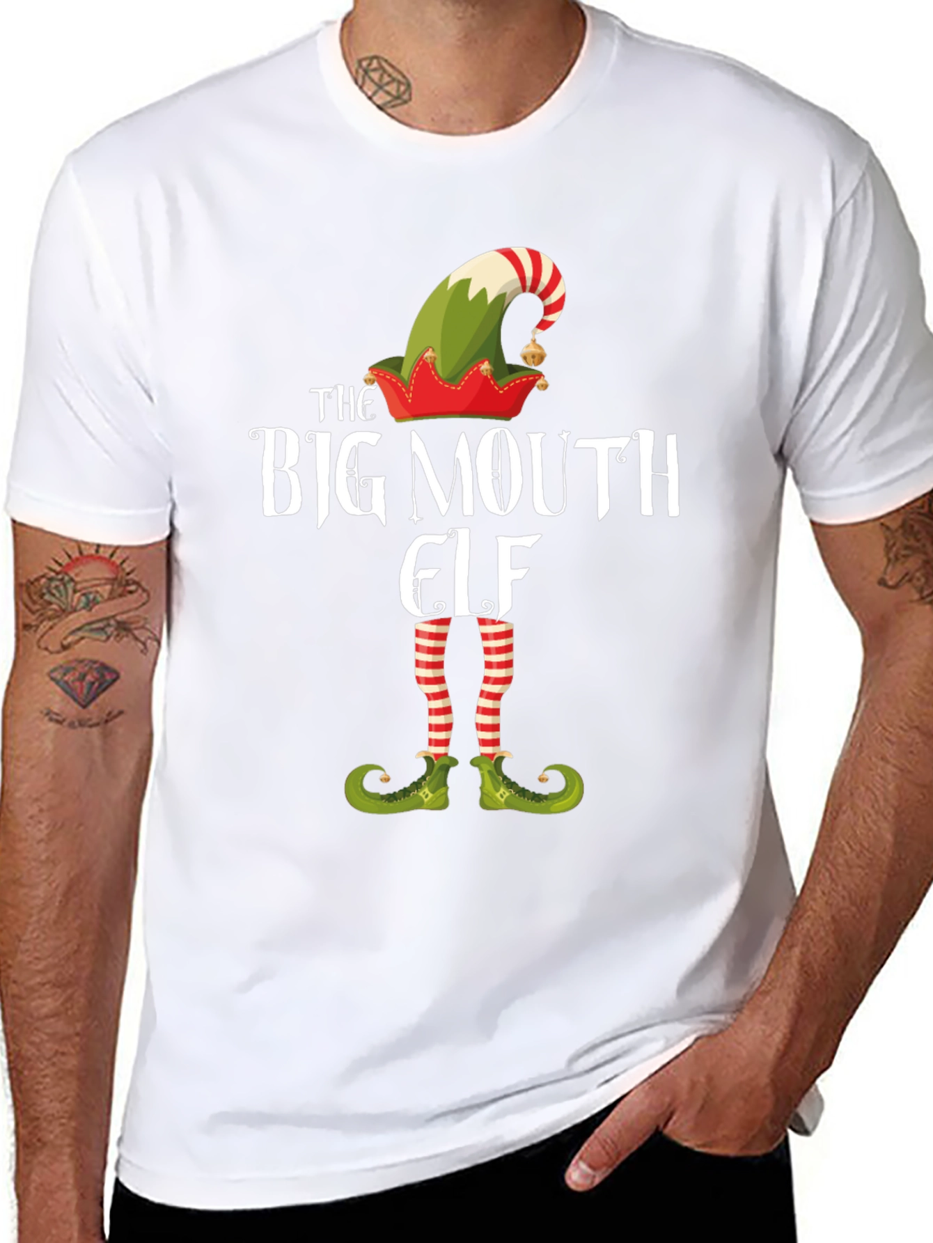 Black The Big Mouth Elf Graphic T-Shirt - Christmas Tee view 8