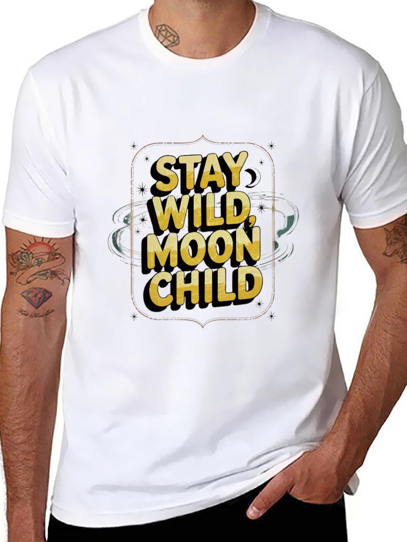 Black Stay Wild Moon Child Black Graphic Tee view 8