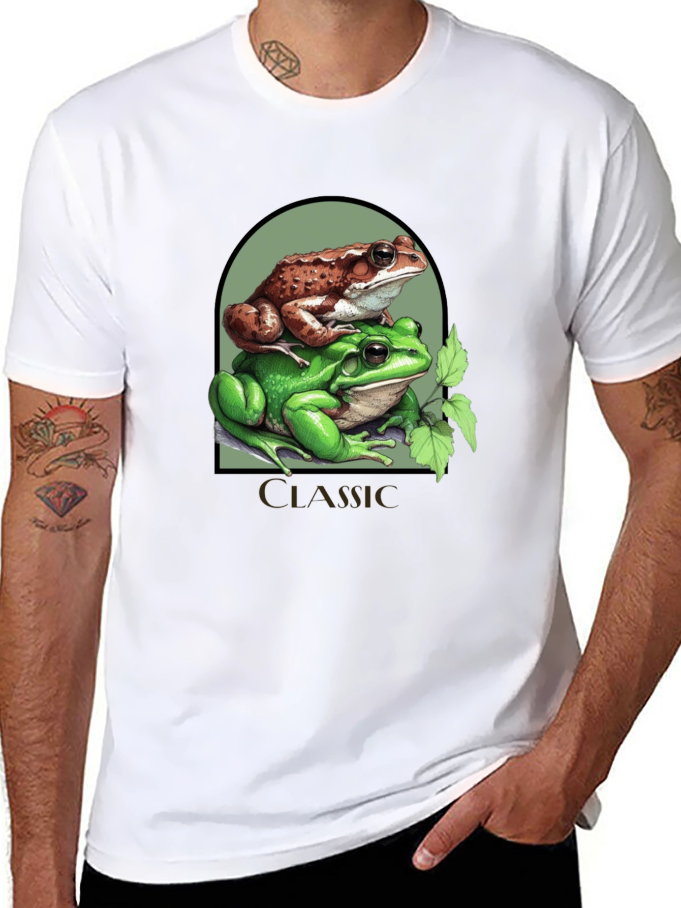 Black Classic Frog Stack T-Shirt - Novelty Graphic Tee view 8