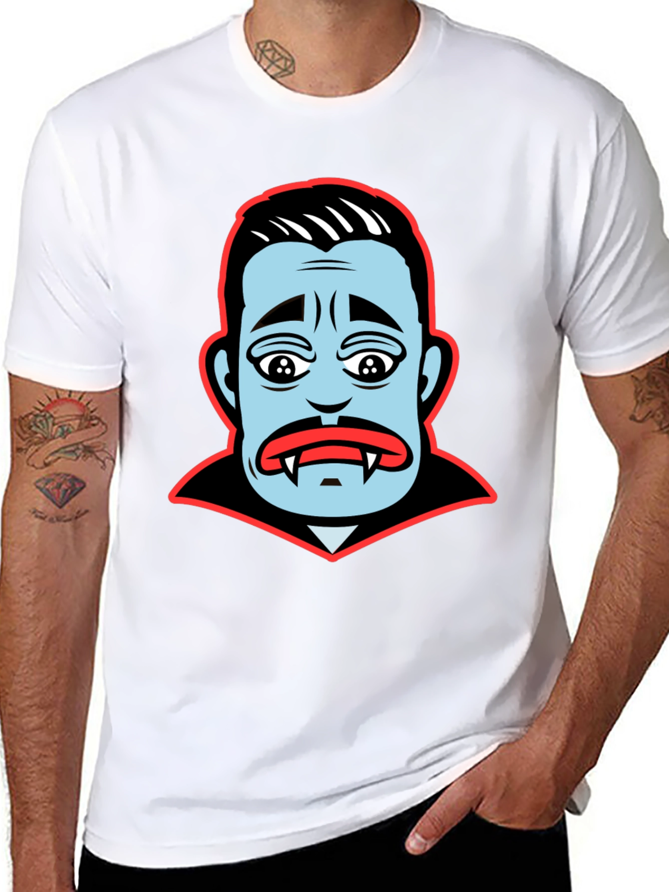 Black Cartoon Vampire Face Graphic T-Shirt view 8