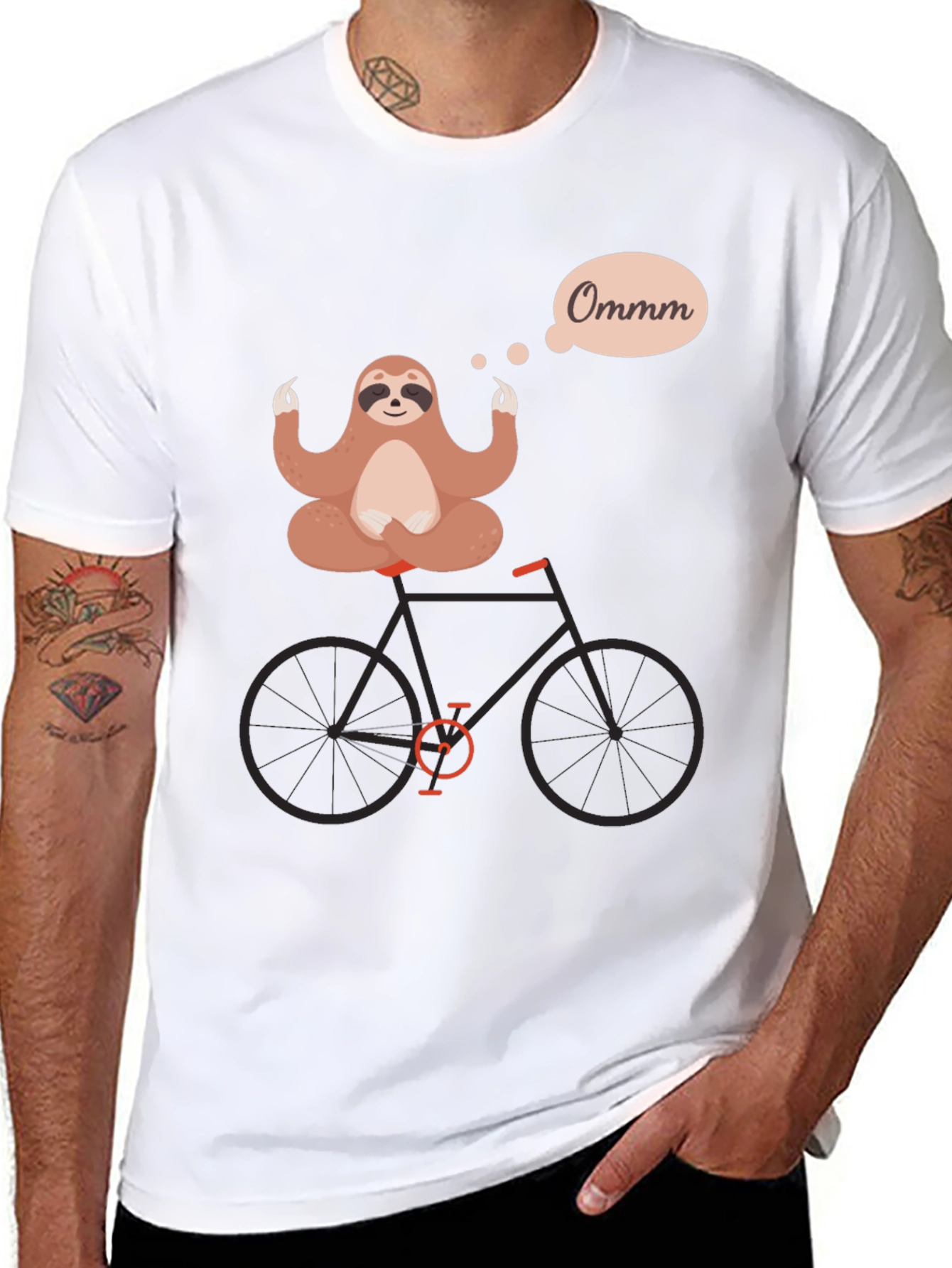 Black Yoga Sloth on Bike Graphic Tee - Relaxed & Funny view 8