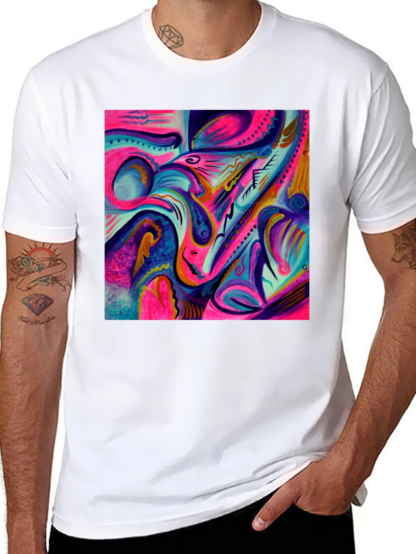 Black Abstract Art Printed Black T-Shirt view 8