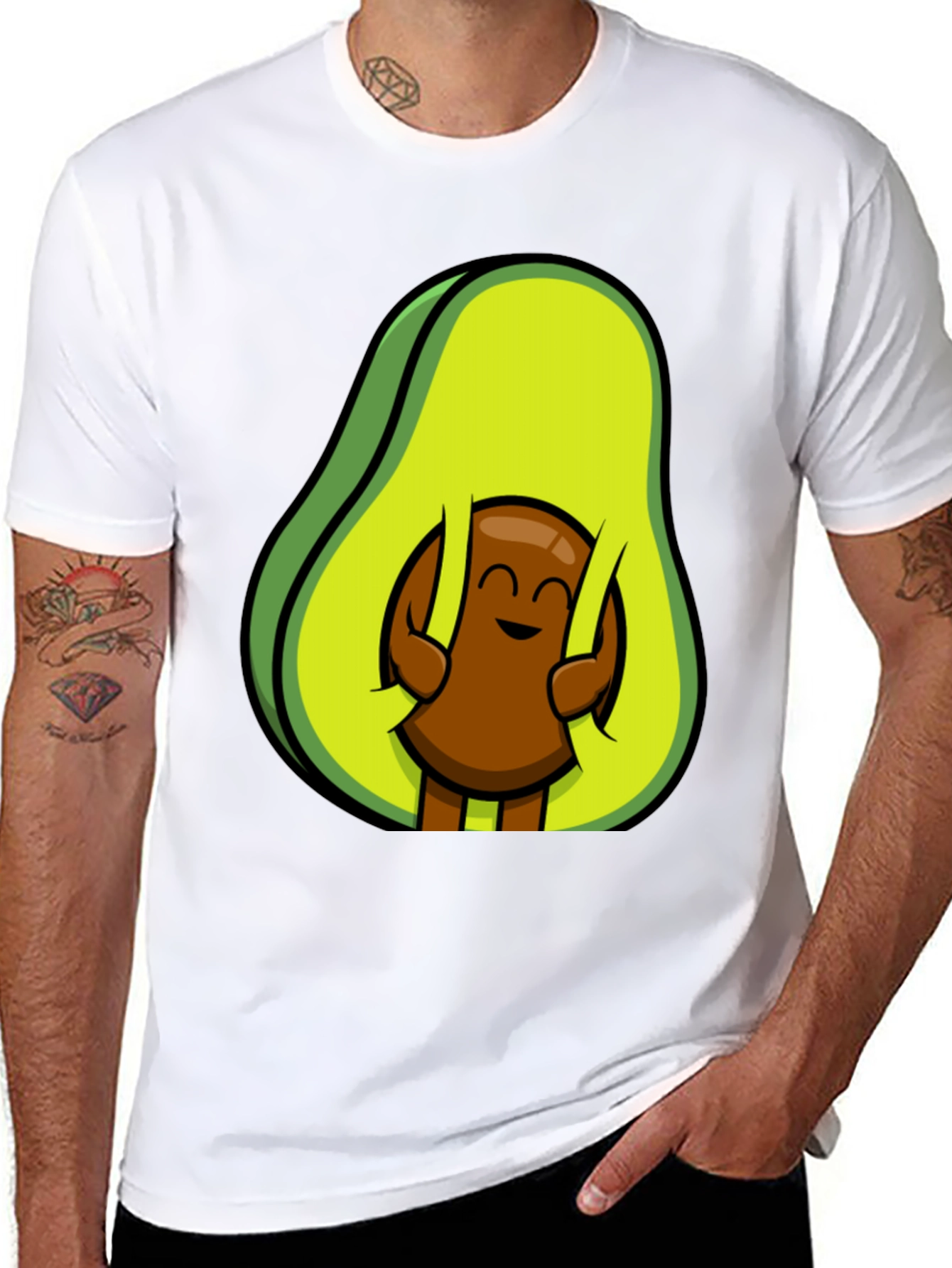Black Funny Avocado Hugging Seed T-Shirt view 8
