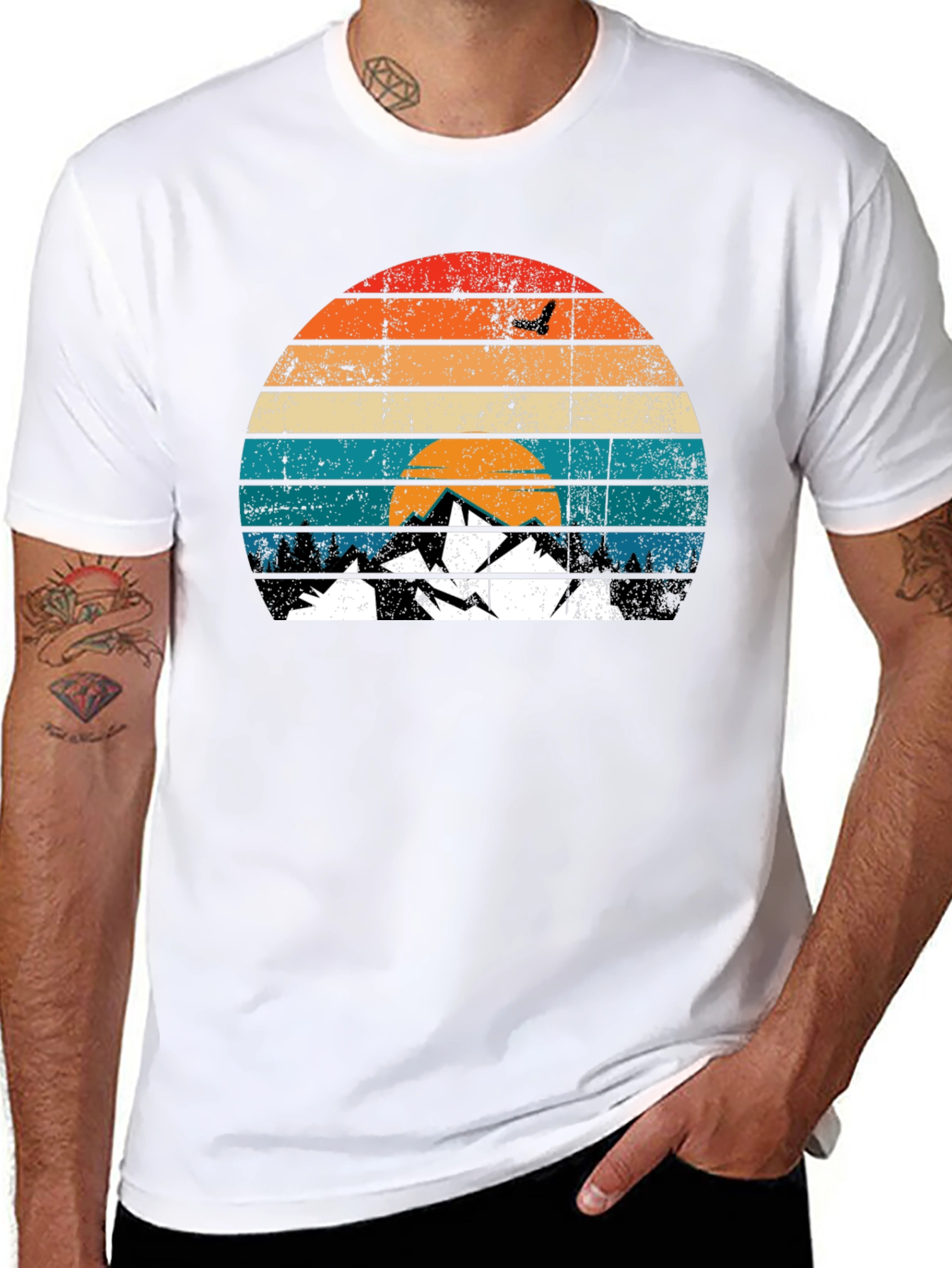 Black Retro Mountain Sunset Graphic T-Shirt view 8