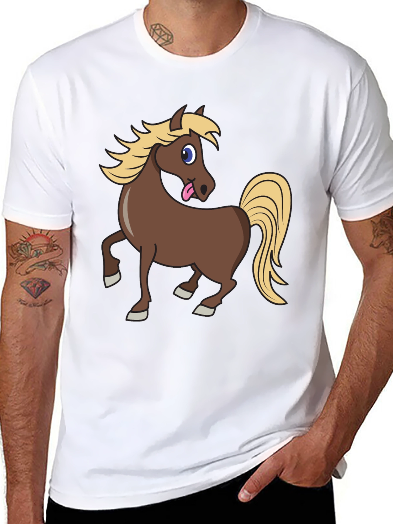 Black Funny Horse Tongue Out Black T-Shirt view 8