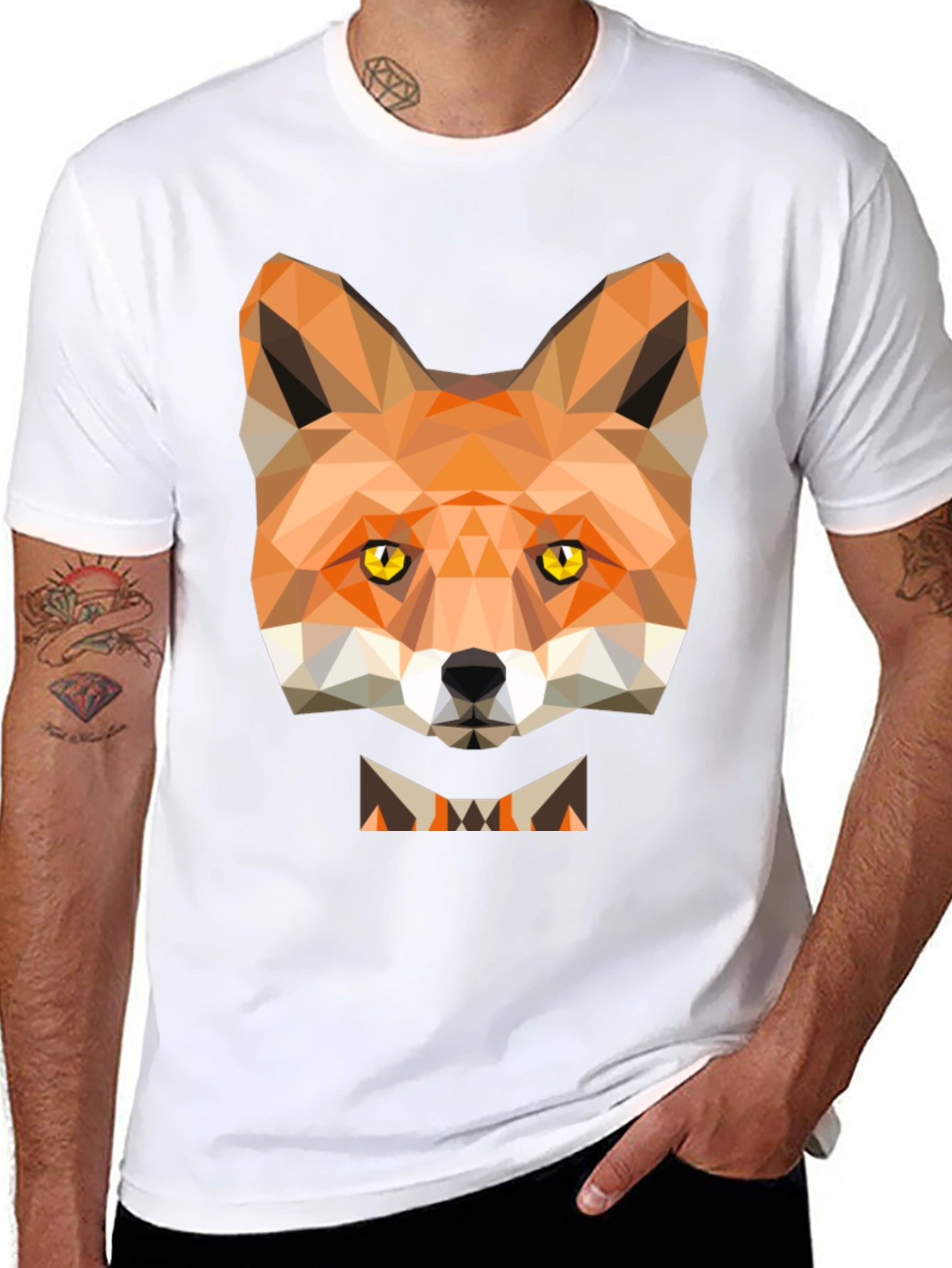 Black Geometric Fox Graphic Tee - Modern Animal Print T-Shirt view 8