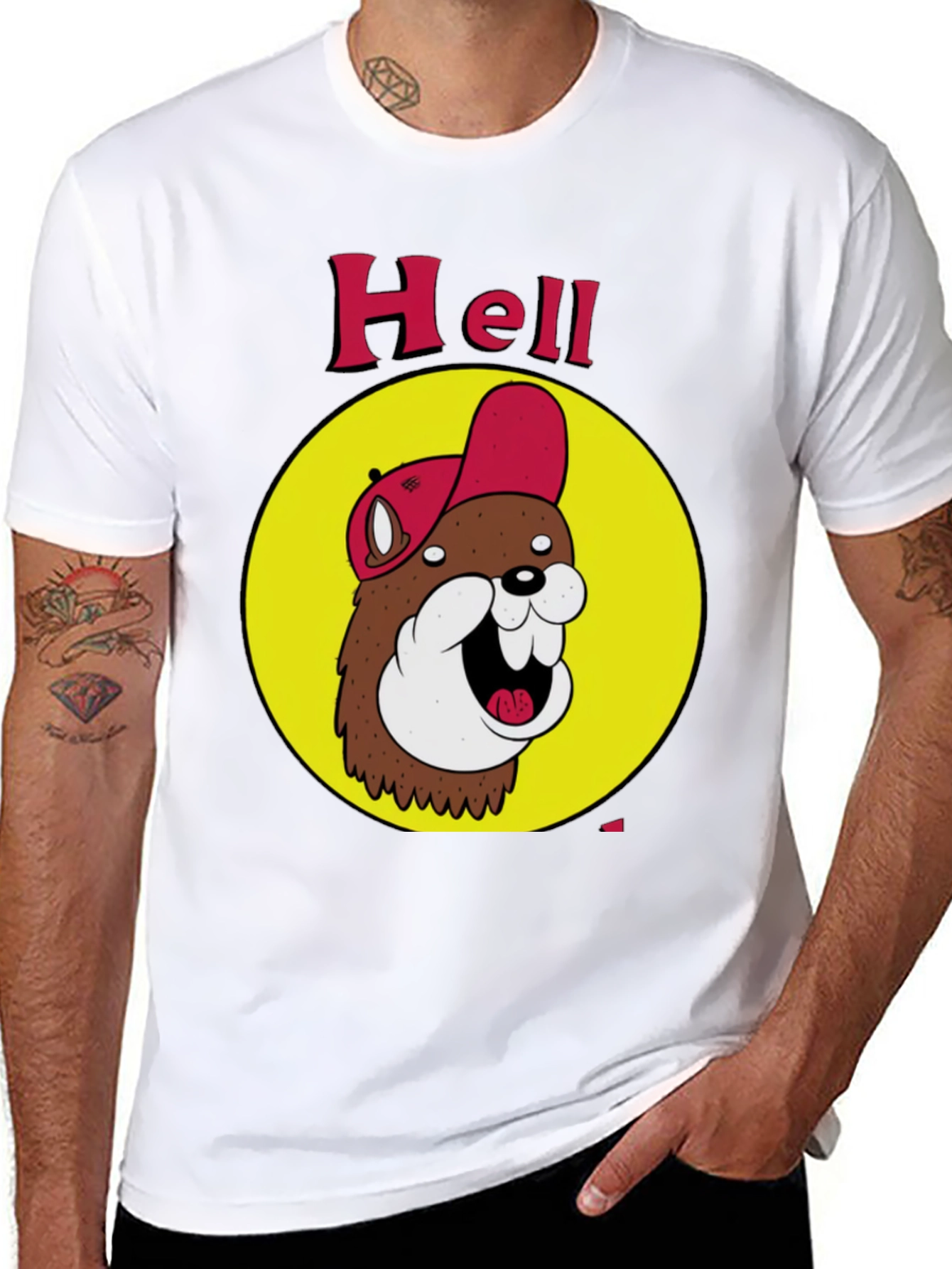 Black Funny Hell Beaver Cartoon Black T-Shirt view 8