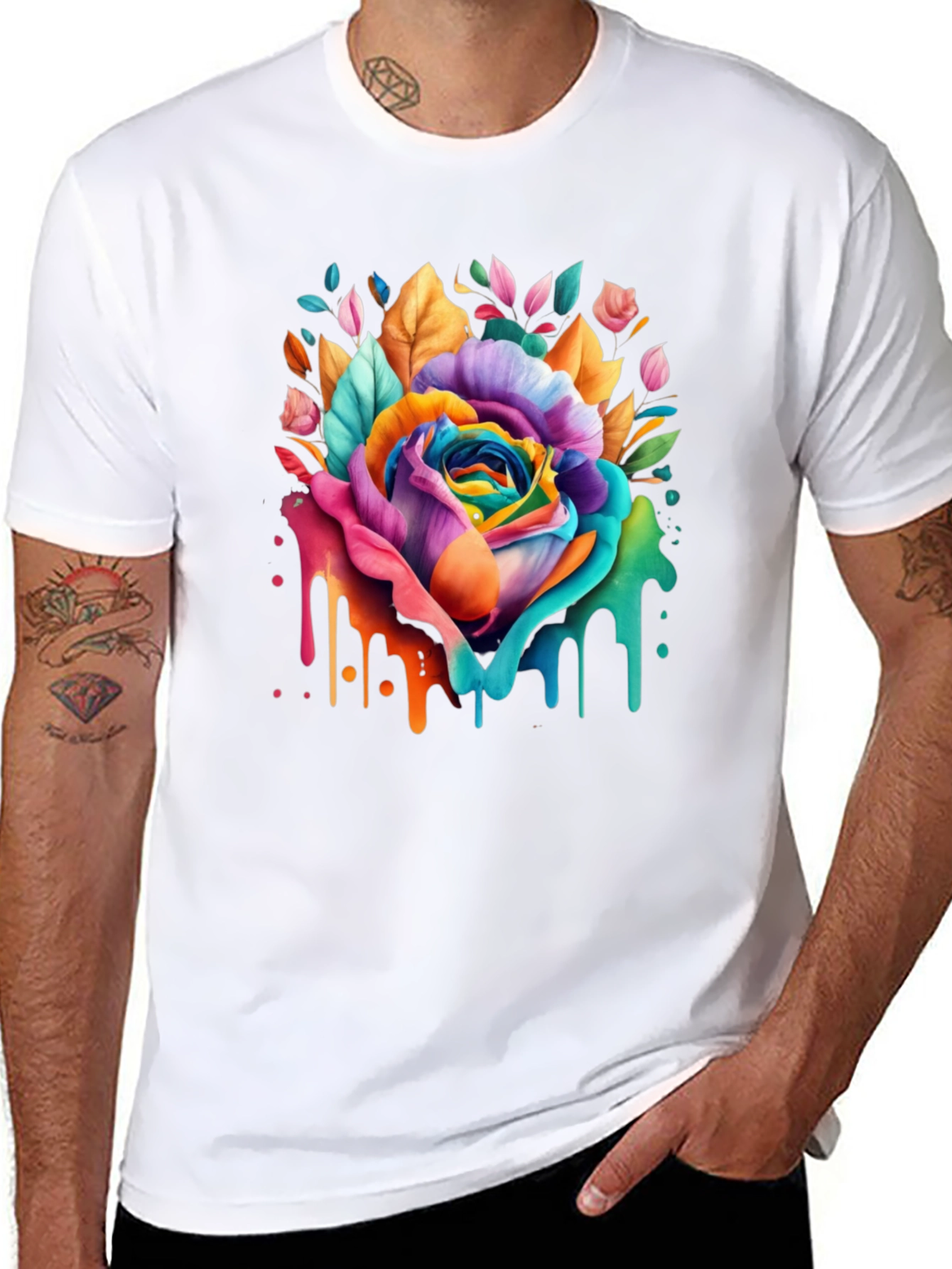 Black Rainbow Rose Drip Graphic Tee - Vivid Colors view 8