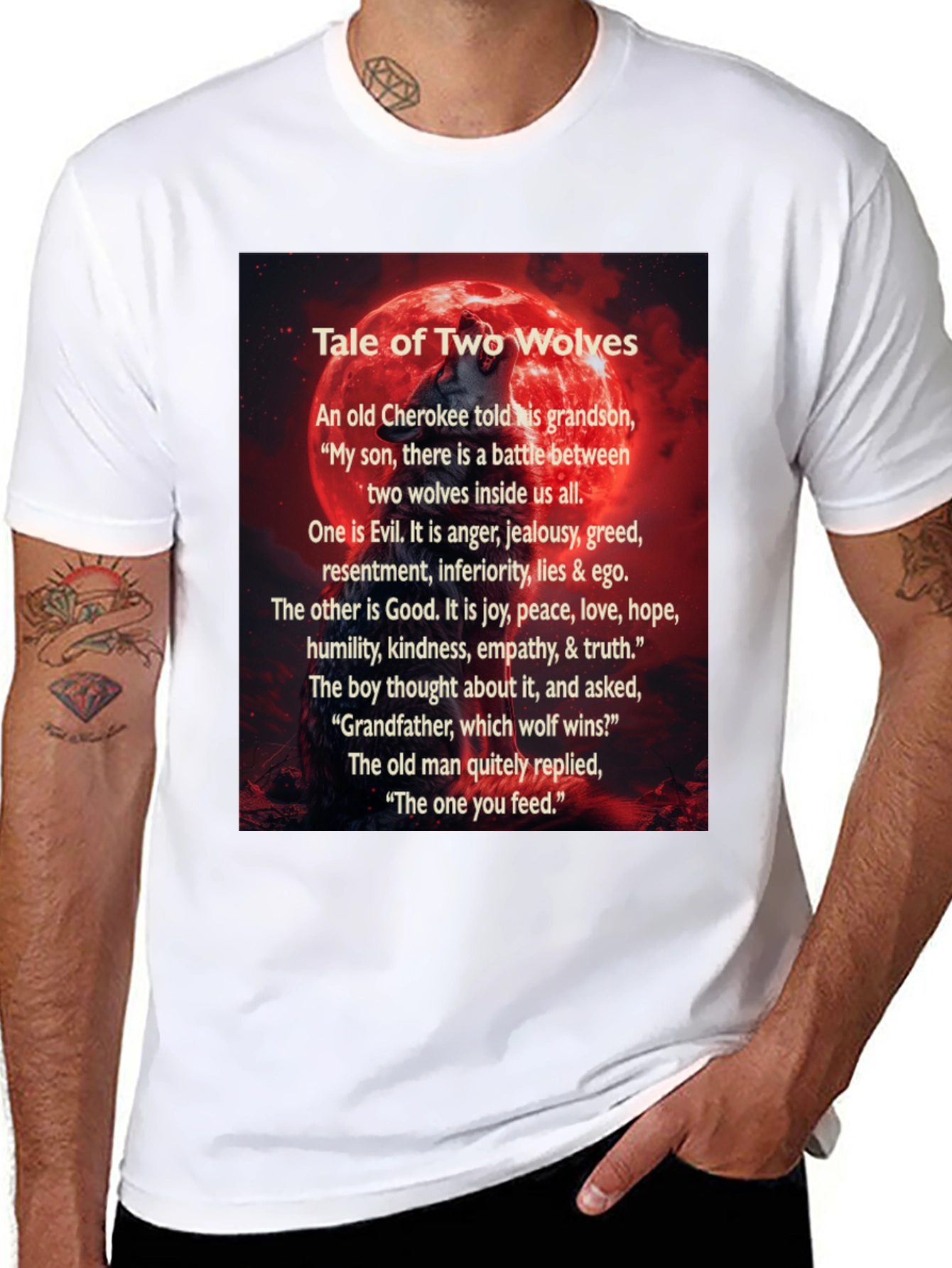 Black Tale of Two Wolves Graphic T-Shirt view 8