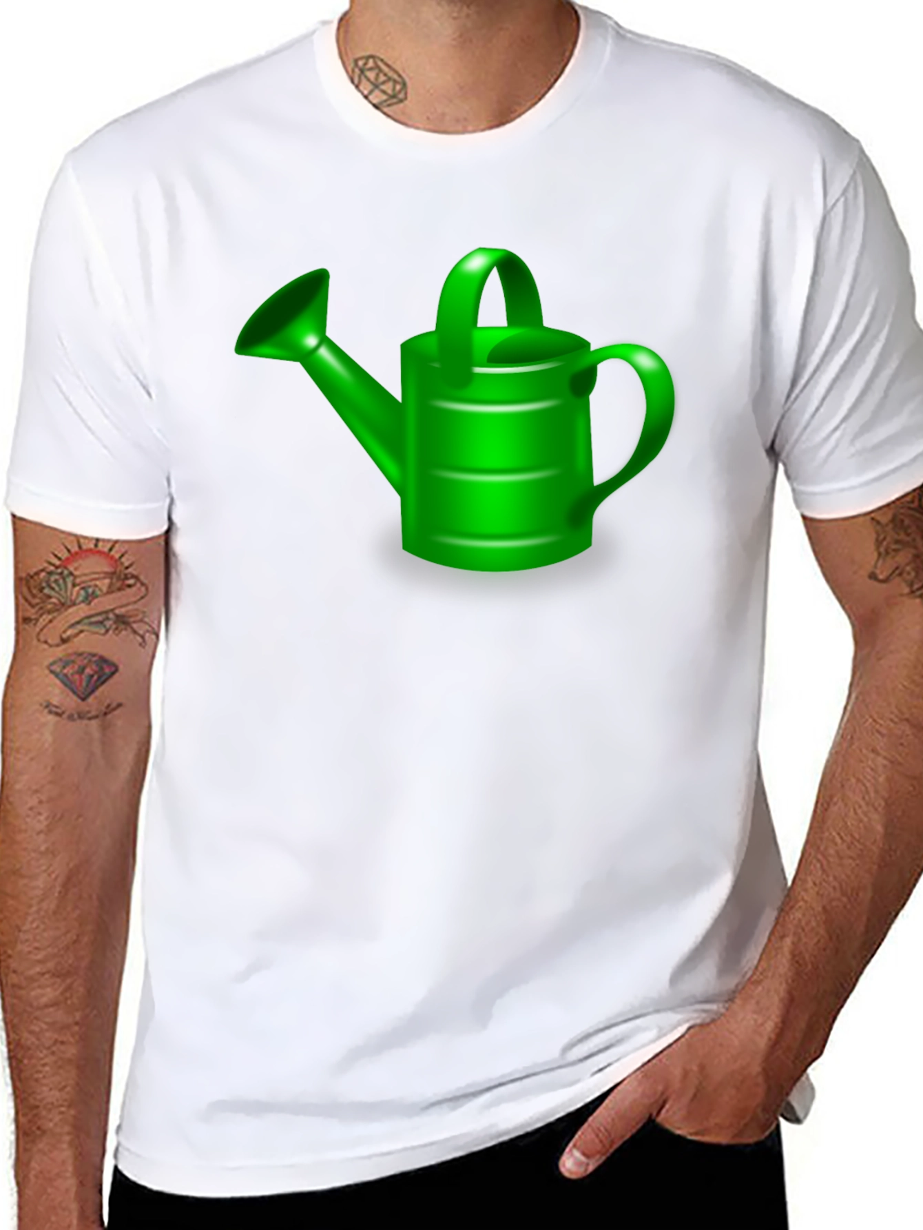 Black Green Watering Can Graphic Tee - Black Cotton T-Shirt view 8