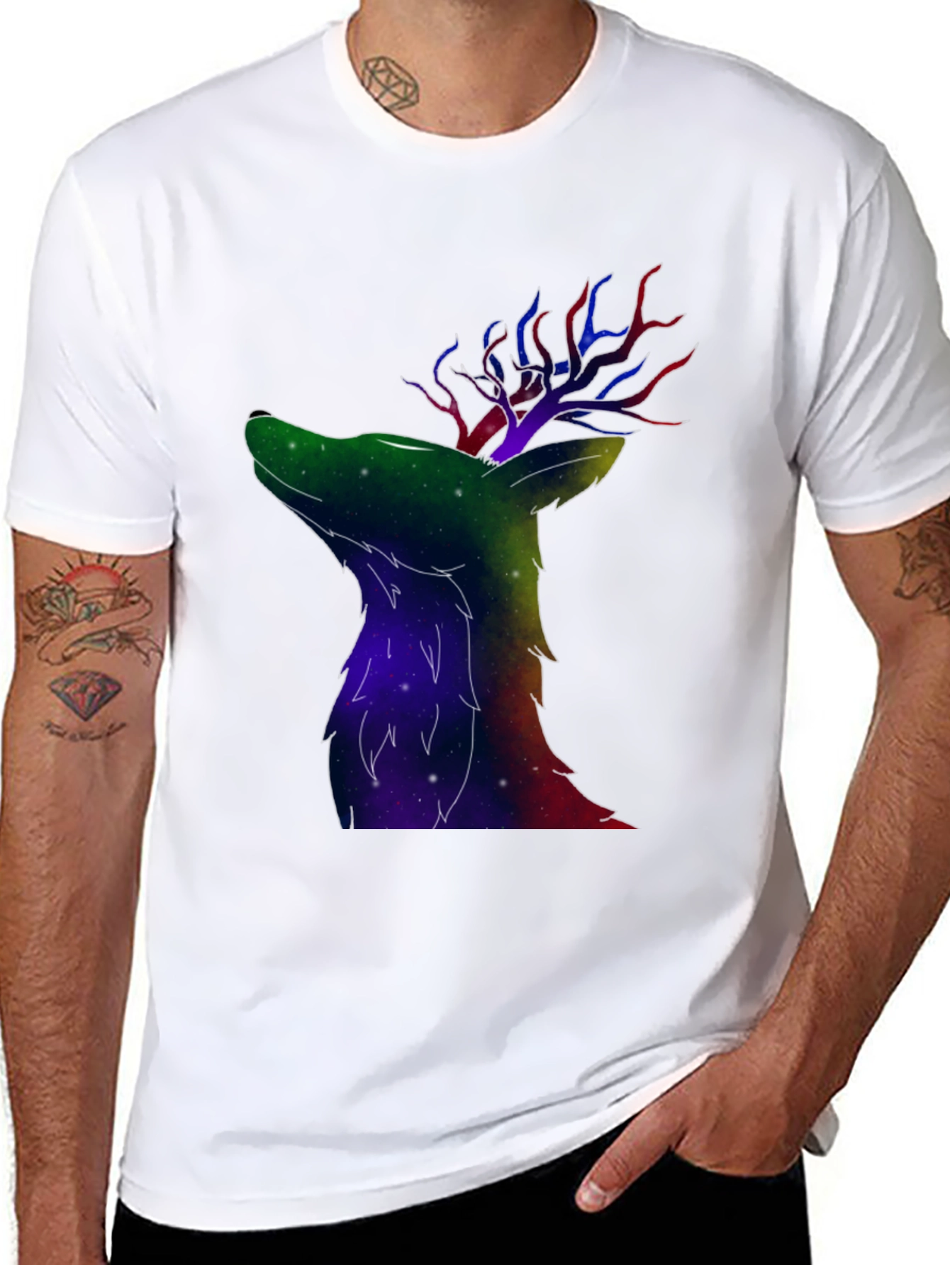 Black Galaxy Deer Graphic T-Shirt view 8