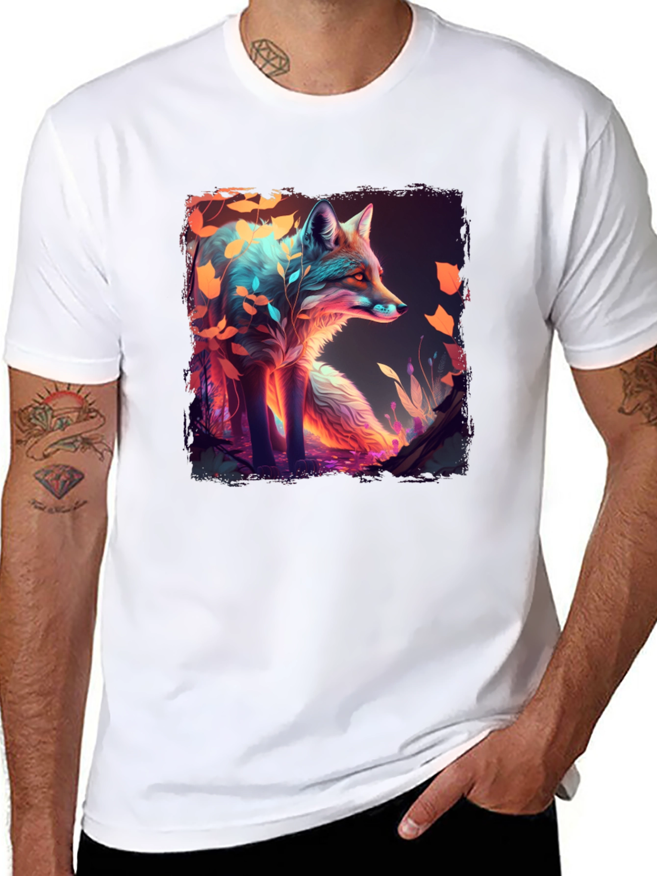 Black Mystic Fox Graphic T-Shirt - Unique Design view 8