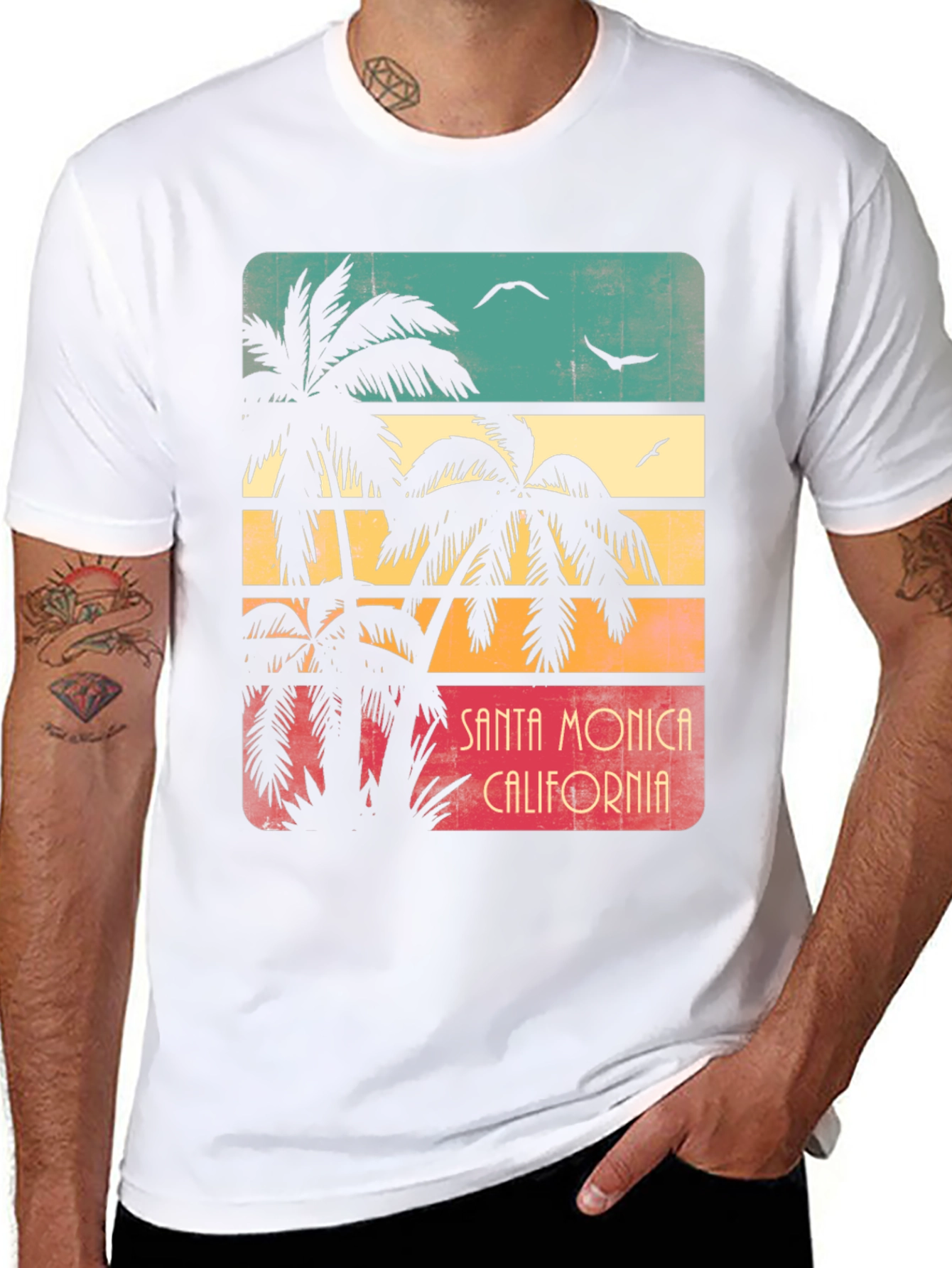 Black Santa Monica Palm Tree Retro Graphic T-Shirt view 8