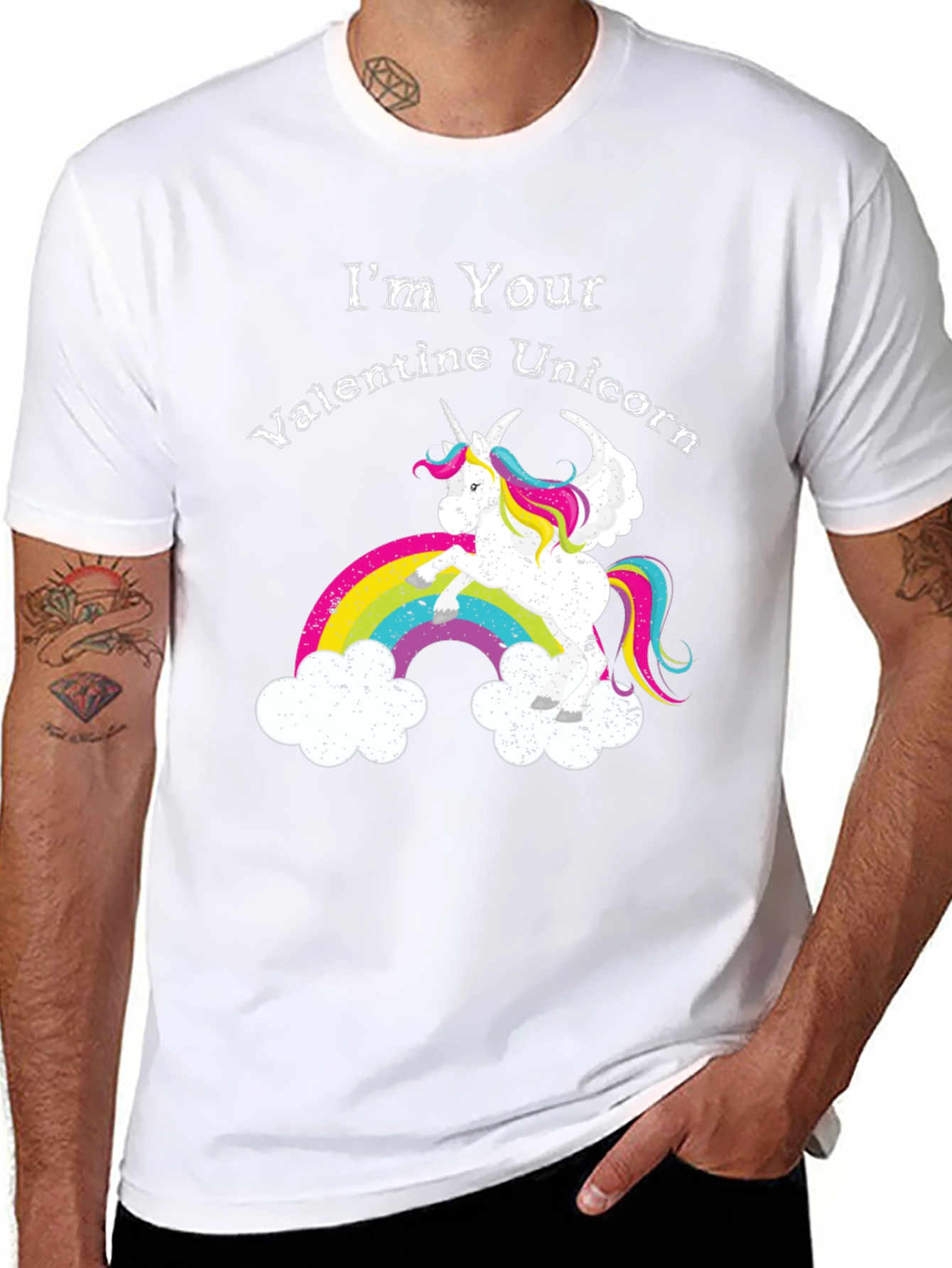 Black Valentine Unicorn Graphic Tee - Men's Black T-Shirt view 8