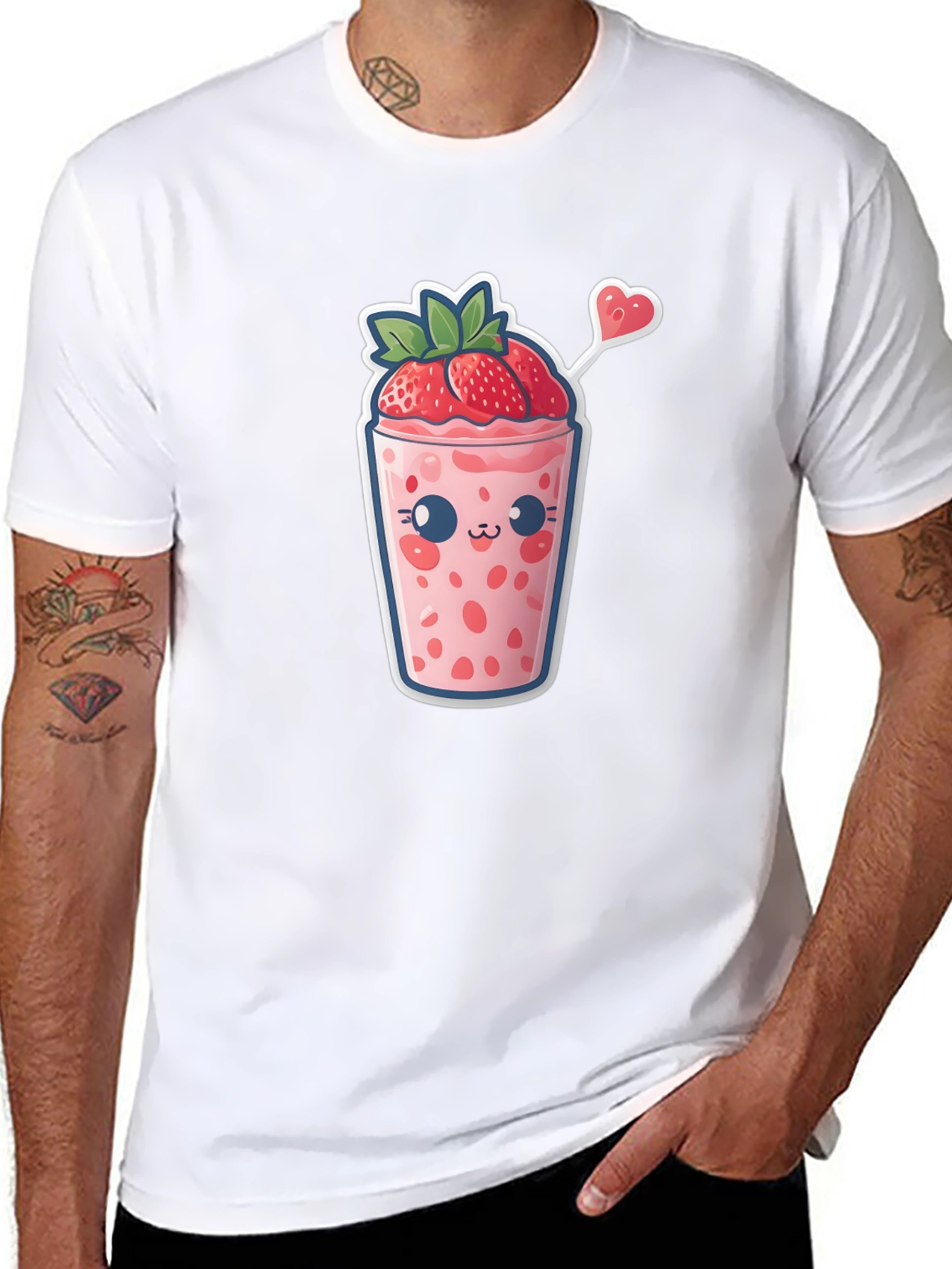 Black Kawaii Strawberry Smoothie T-Shirt view 8