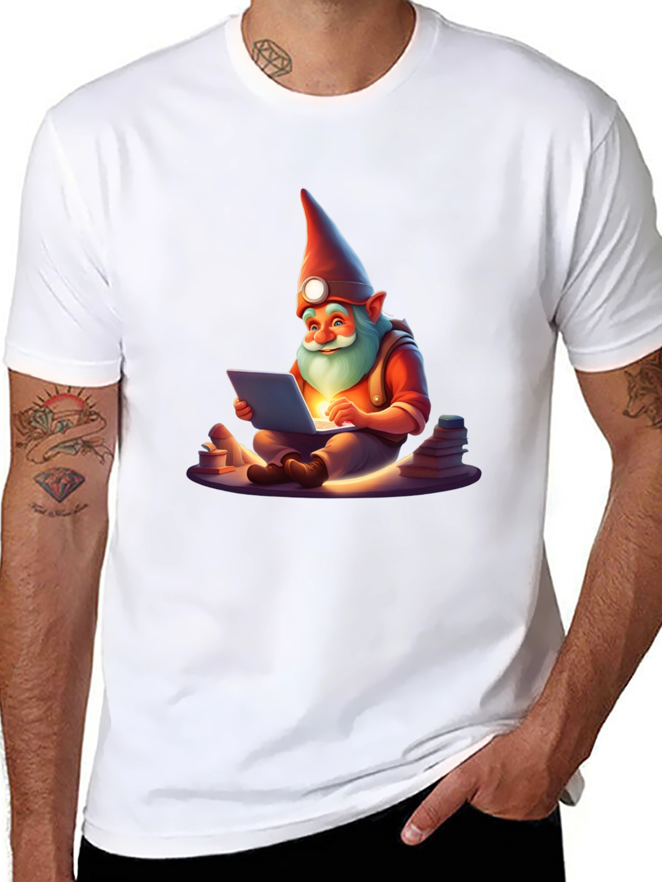 Black Gnome Techie T-Shirt - Novelty Graphic Tee view 8