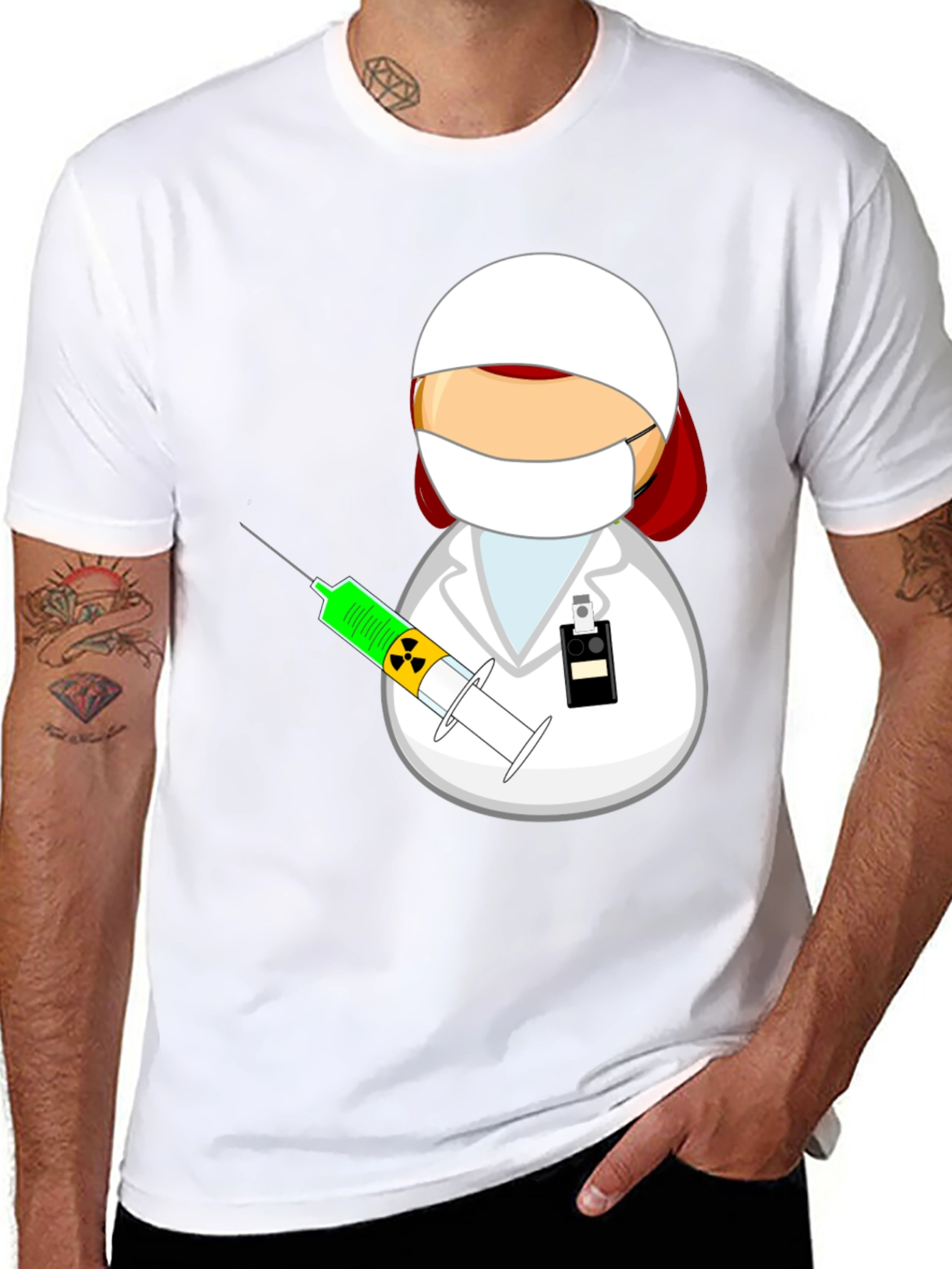 Black Cartoon Doctor with Syringe Black T-Shirt view 8