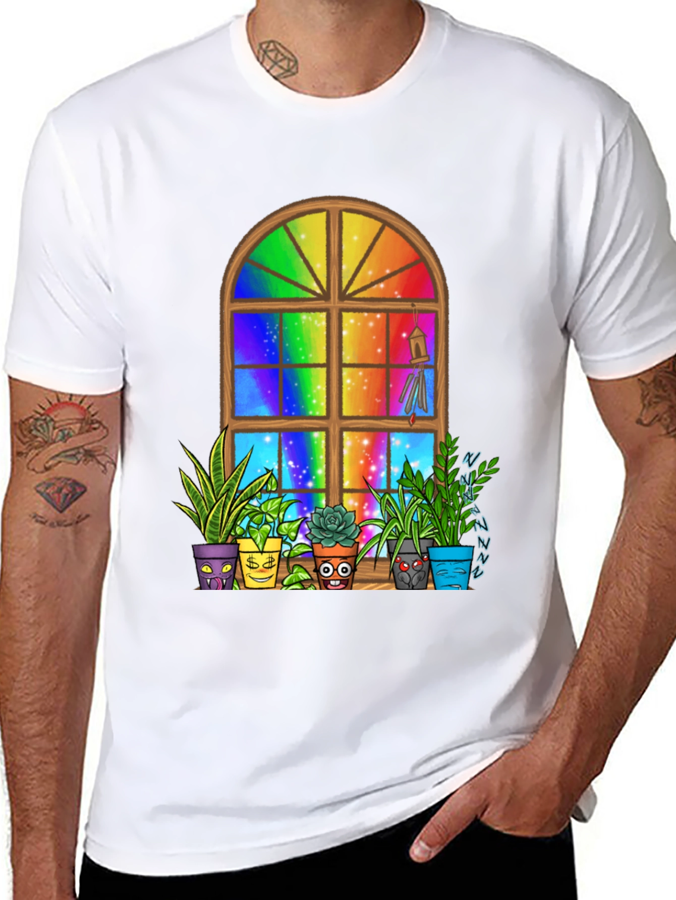 Black Rainbow Window Potted Plants Graphic Tee view 8