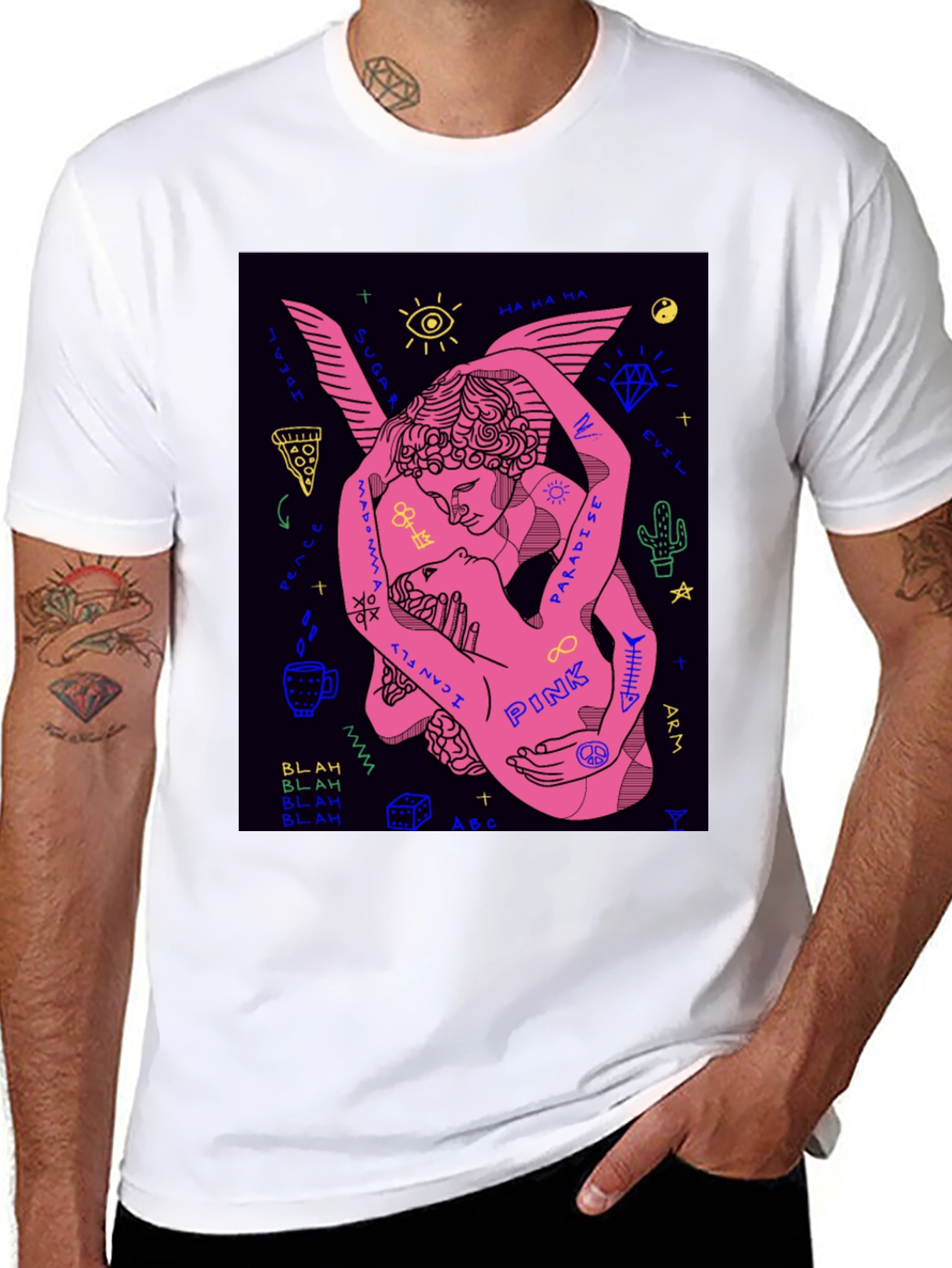 Black Black Tee with Pink Angel Graphic view 8