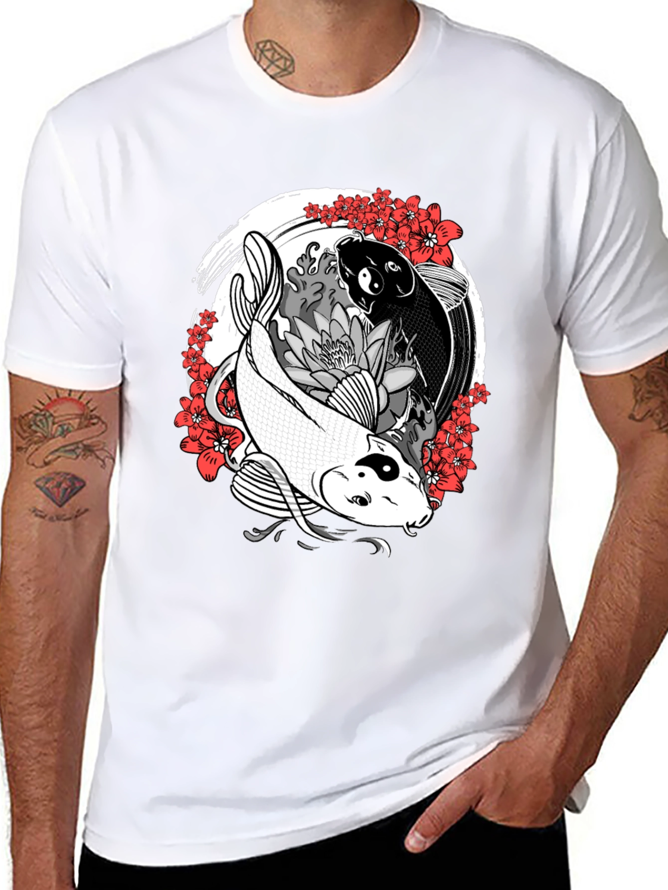 Black Yin Yang Koi Fish Graphic Tee - Harmony & Balance view 8