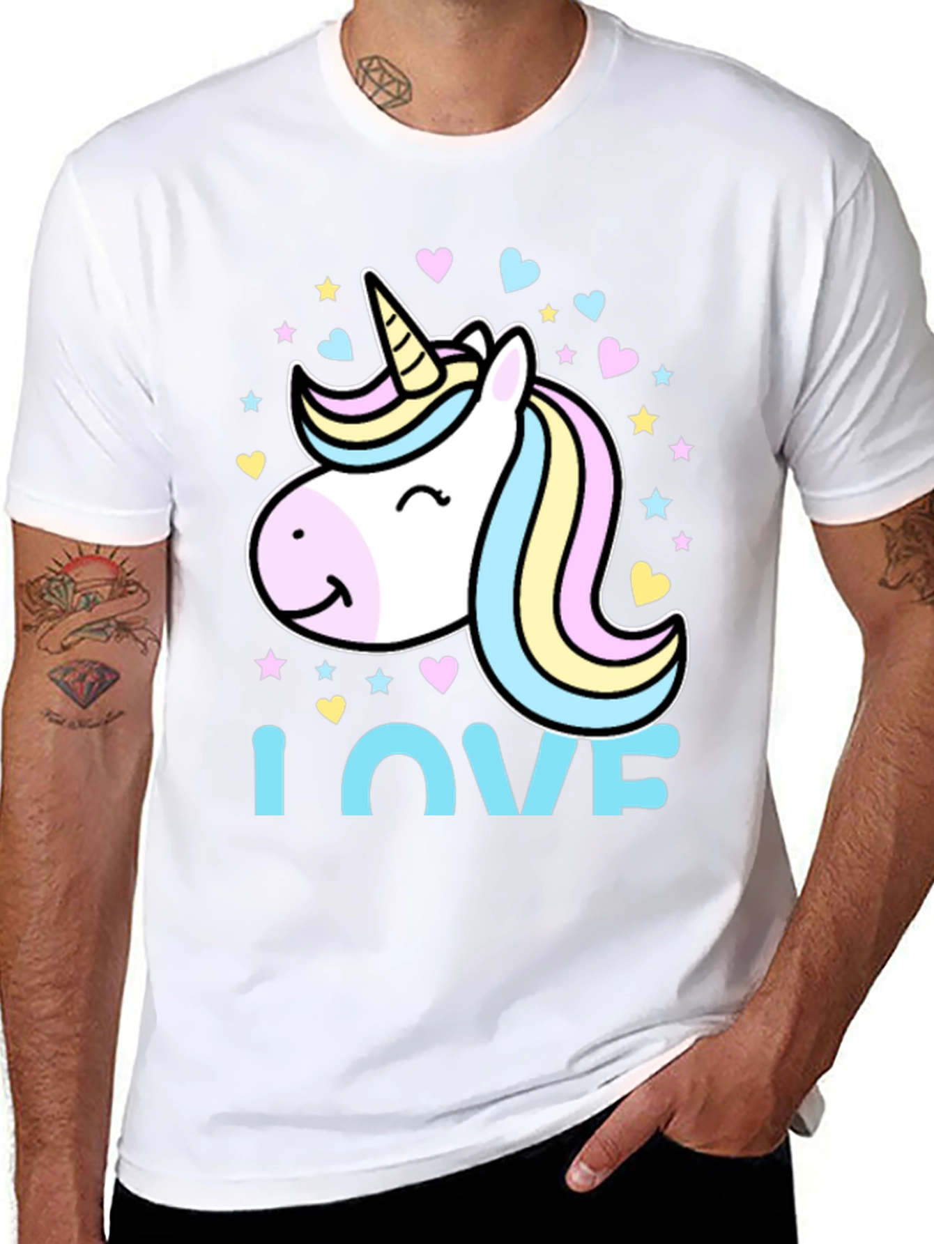 Black Unicorn Love Graphic Tee - Black Cotton Blend T-Shirt view 8