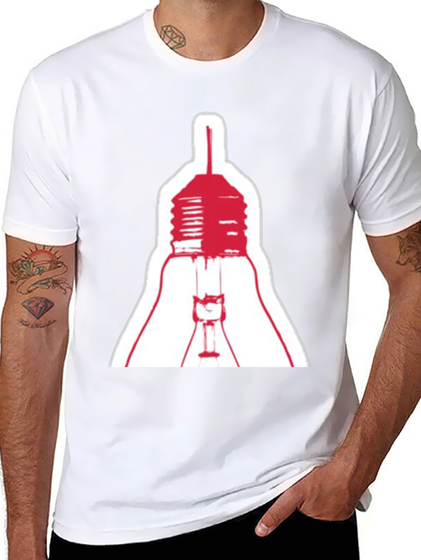 Black Men's Black T-Shirt with Lightbulb Graphic view 8