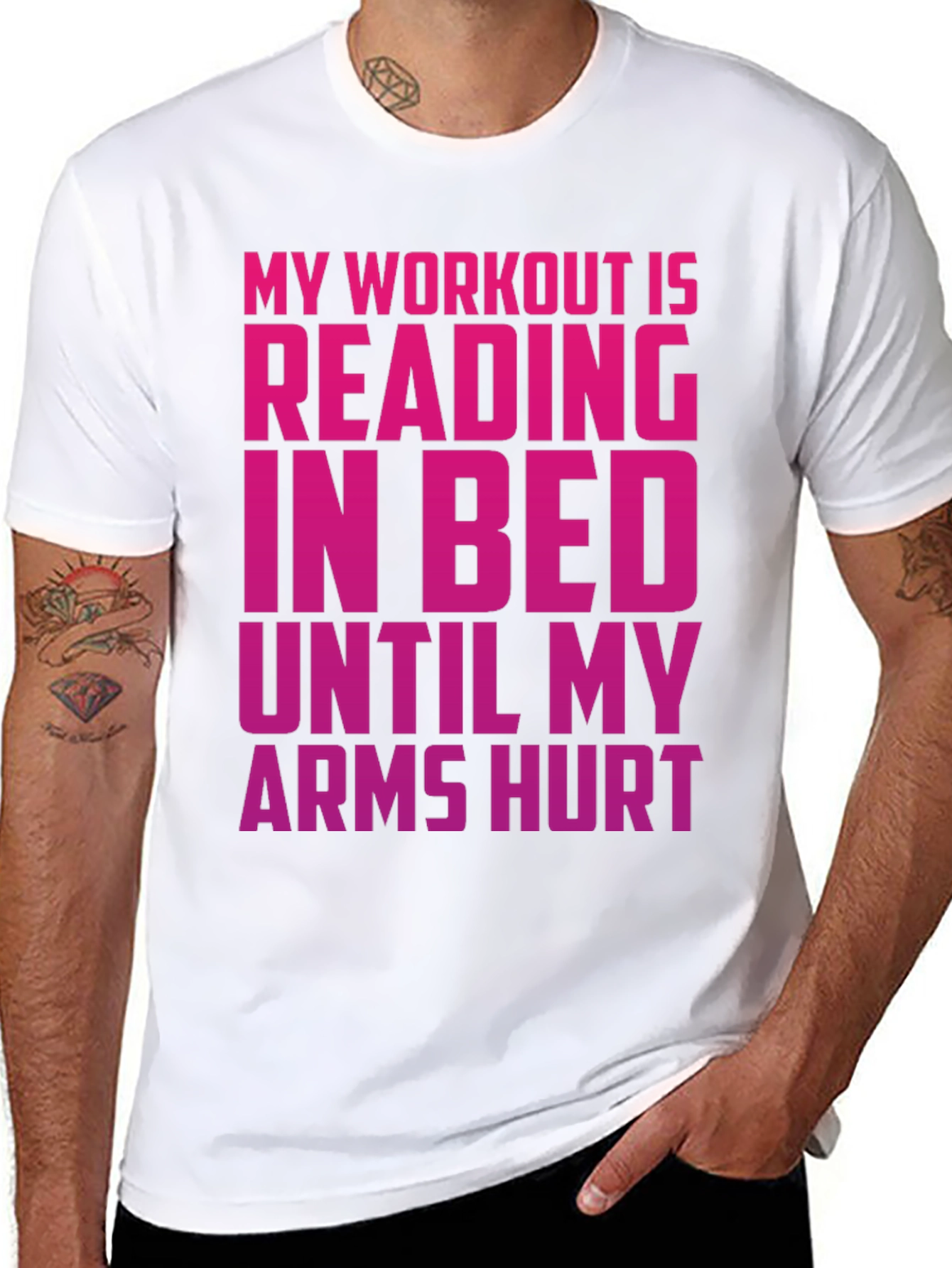 Black Funny Workout T-Shirt - Reading in Bed Tee view 8