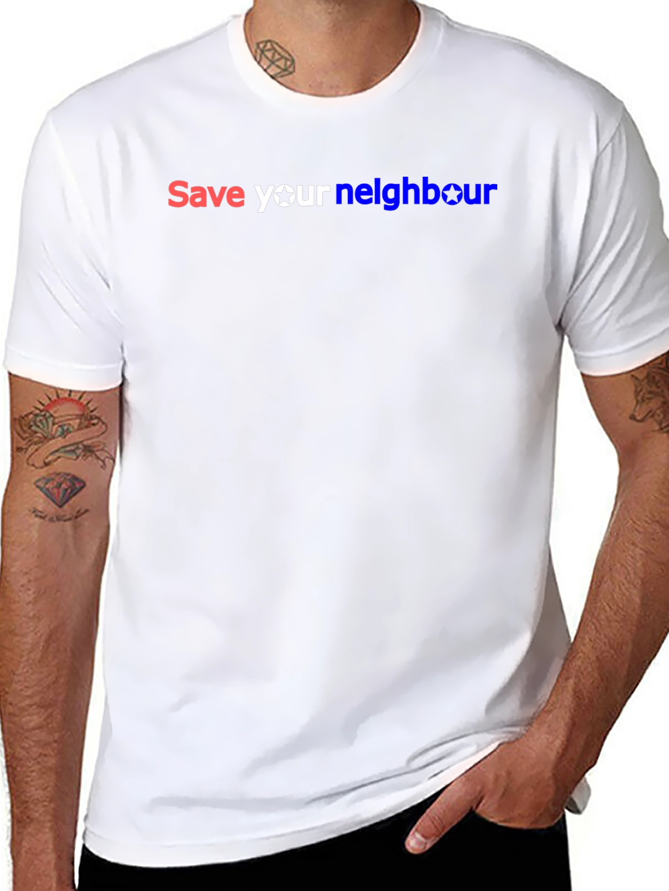 Black Save Your Neighbour Black Graphic T-Shirt view 8