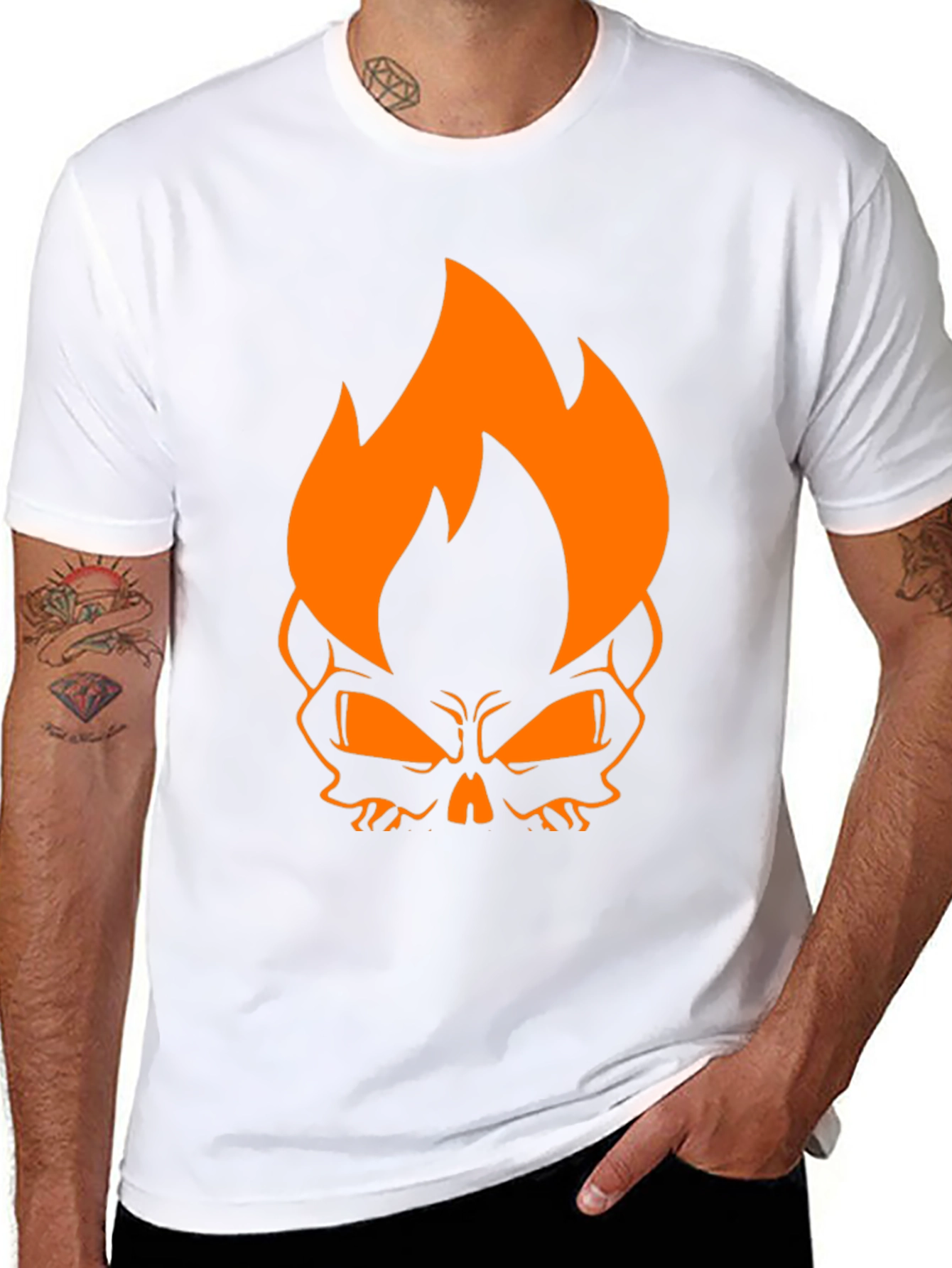 Black Flaming Skull Graphic Tee - Black Cotton T-Shirt view 8