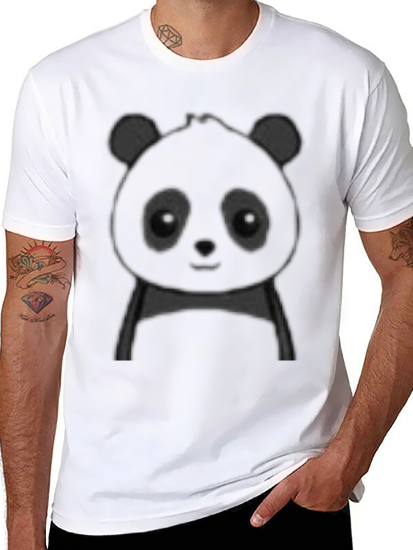 Black Cute Panda Graphic Tee - Black Cotton Casual Shirt view 8
