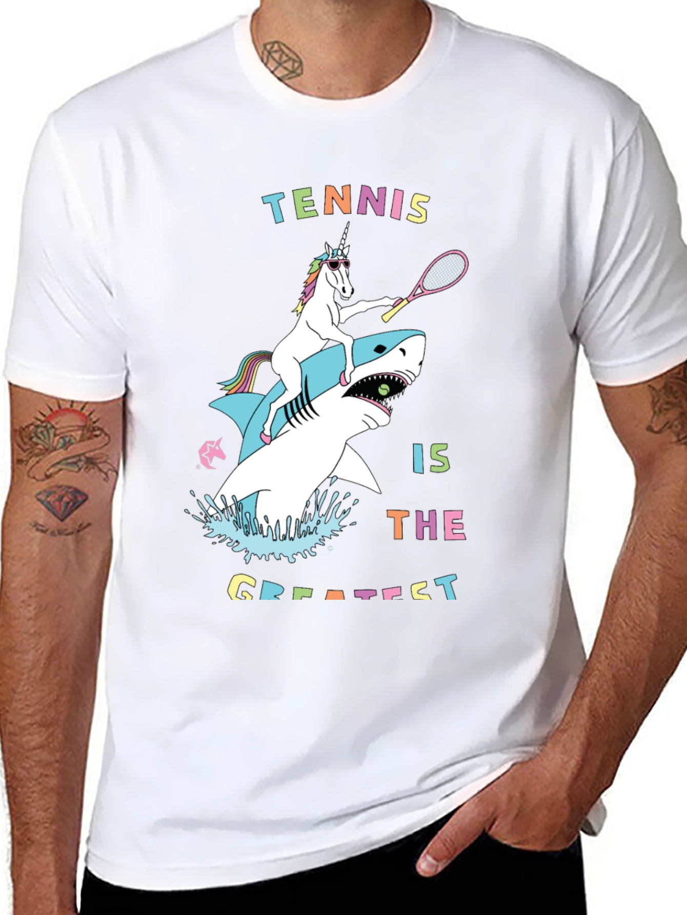 Black Tennis Unicorn Shark T-Shirt - The Greatest Tee! view 8