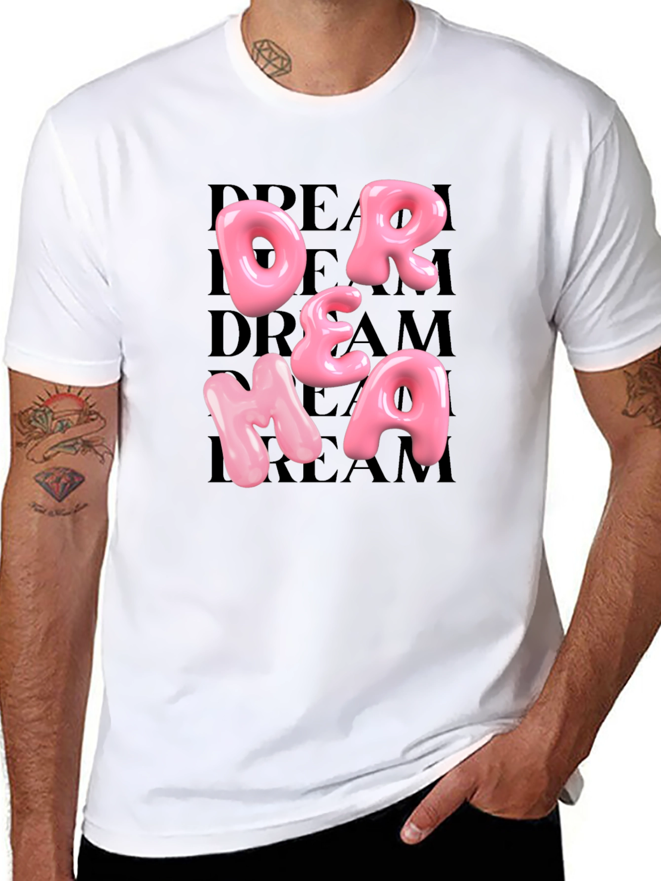 Black Dream Pink Letter Graphic Black T-Shirt view 8
