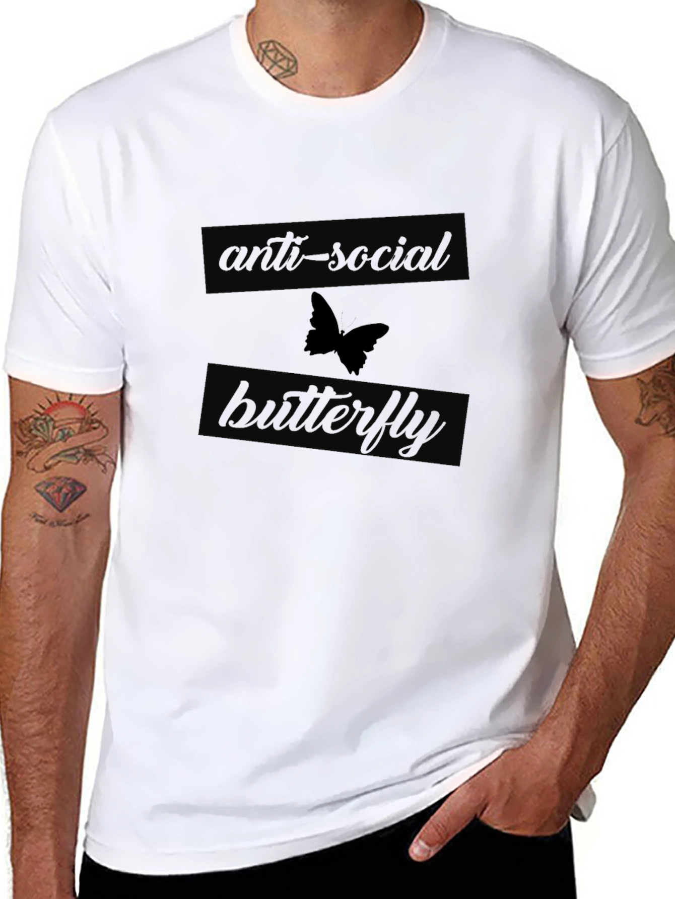Black Anti-Social Butterfly Graphic Tee - Black view 8