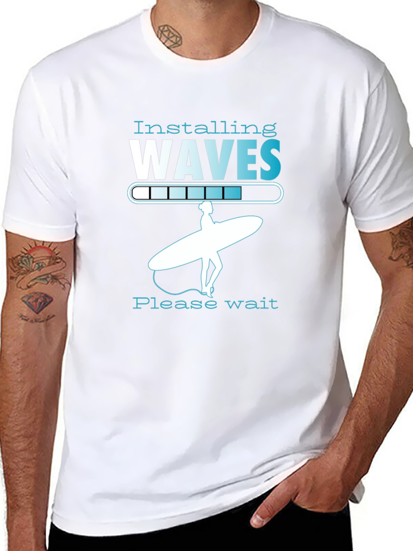 Black Installing Waves Graphic T-Shirt - Surfer Design view 8