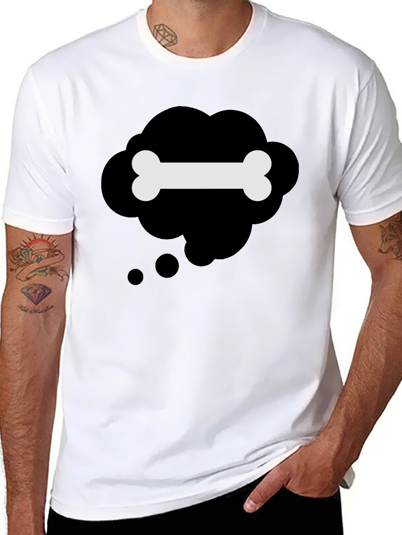 Black Black T-Shirt with Bone Thought Bubble Design view 8