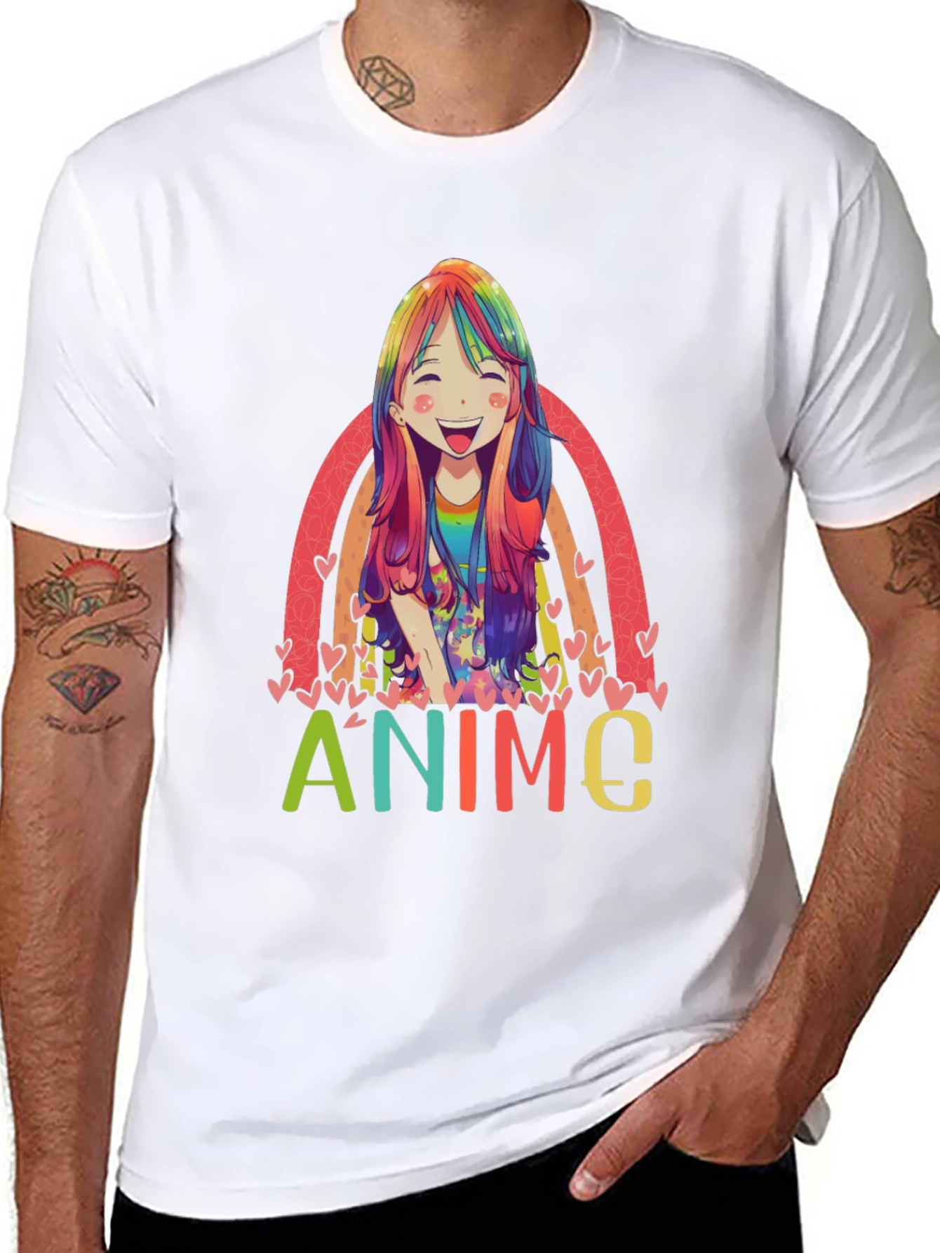 Black Anime Rainbow Graphic Tee - Colorful Manga Style view 8