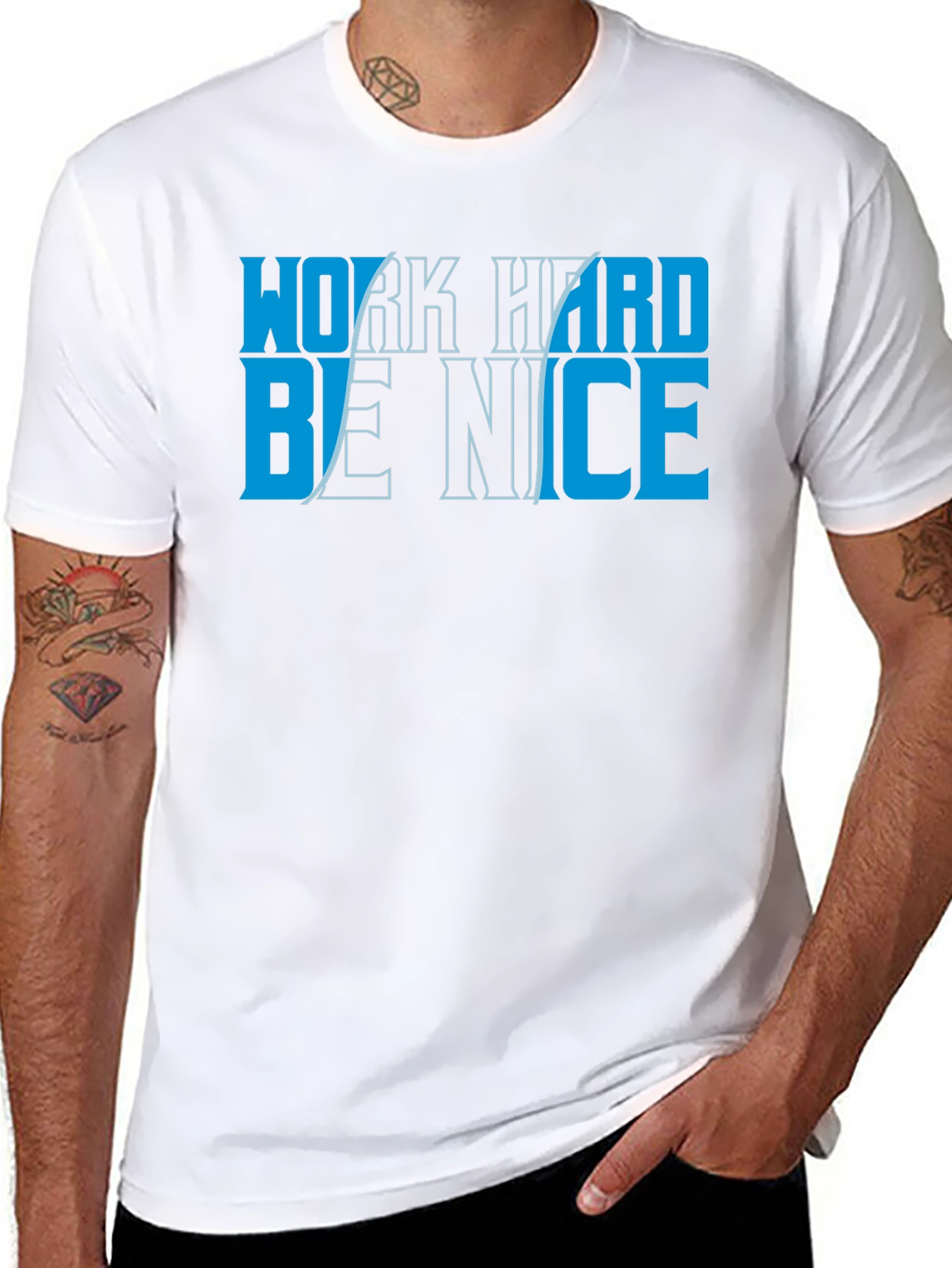 Black Work Hard Be Nice Graphic Tee - Black Crew Neck T-Shirt view 8