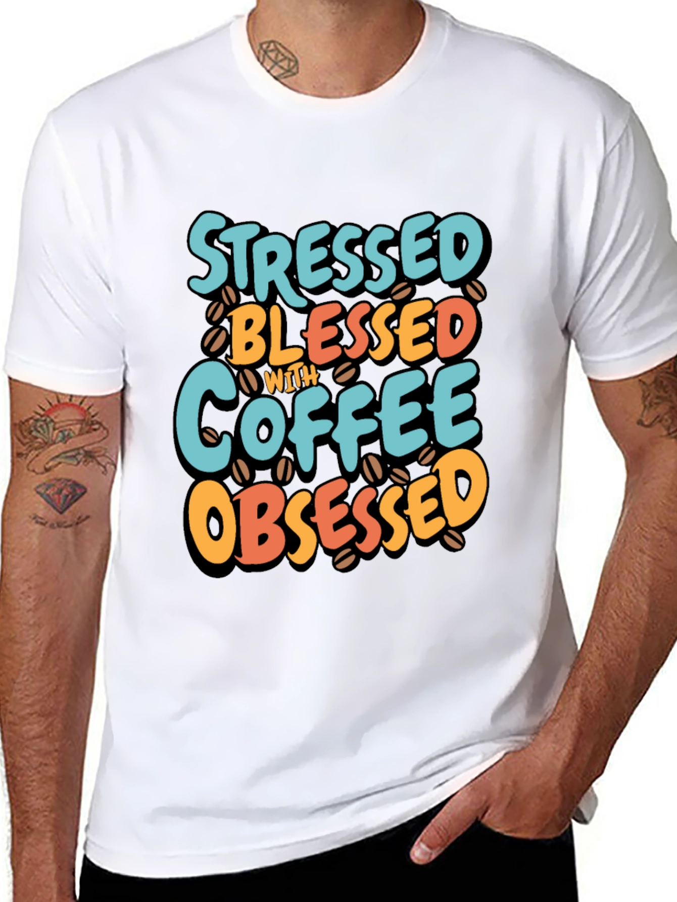 Black Stressed Blessed Coffee Obsessed T-Shirt view 8