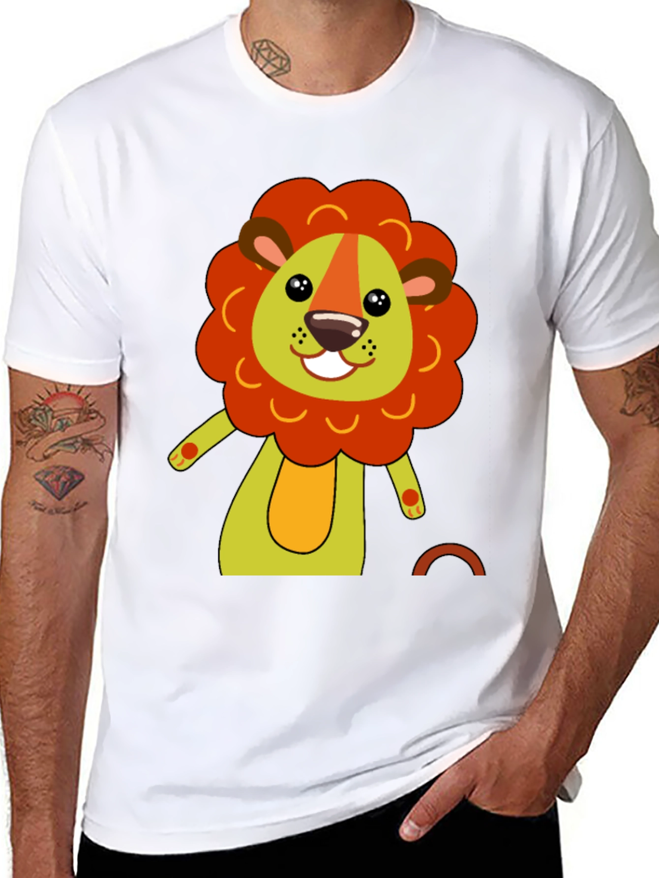 Black Cute Cartoon Lion Black T-Shirt view 8
