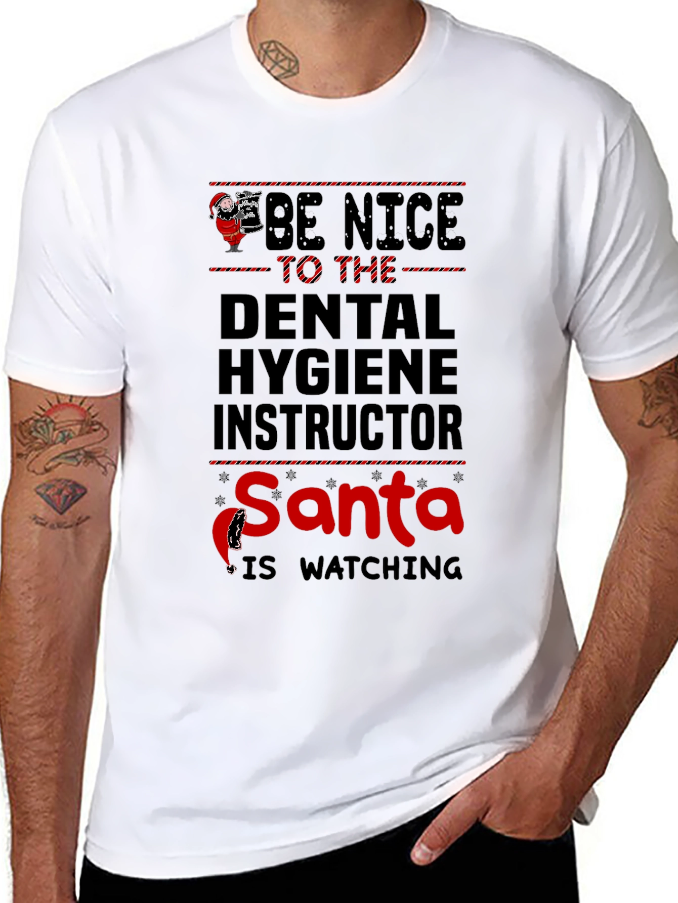 Black Dental Hygiene Instructor Santa is Watching T-Shirt view 8