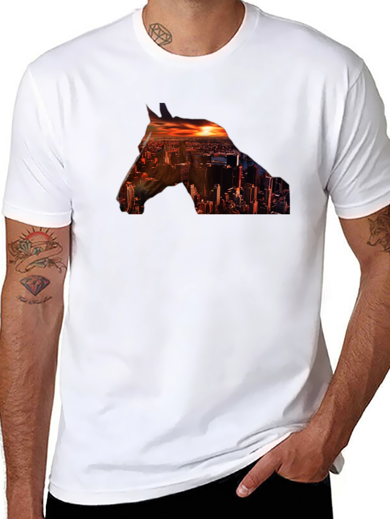 Black Cityscape Horse Graphic Tee - Stylish Urban Design view 8