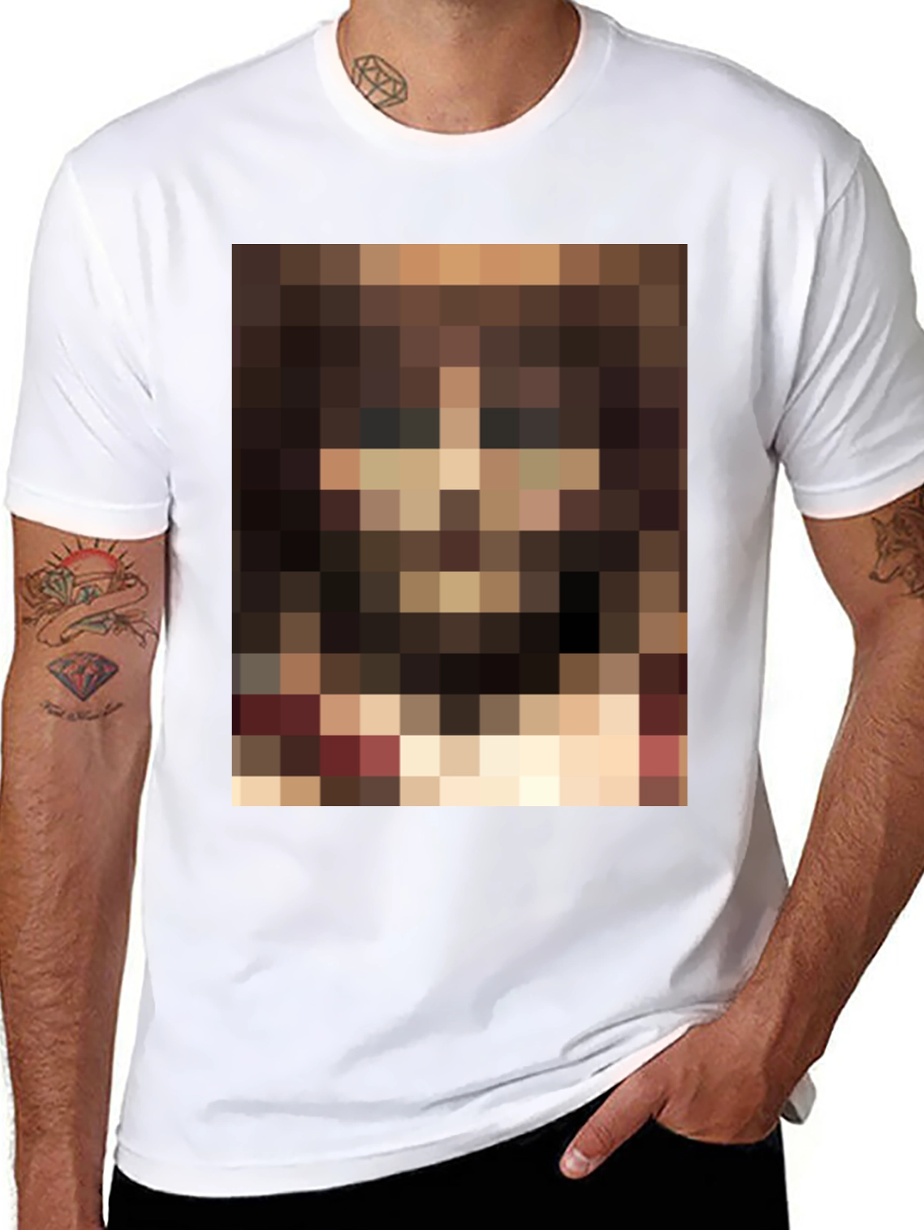 Pixelated Portrait Graphic Black T-Shirt - 8