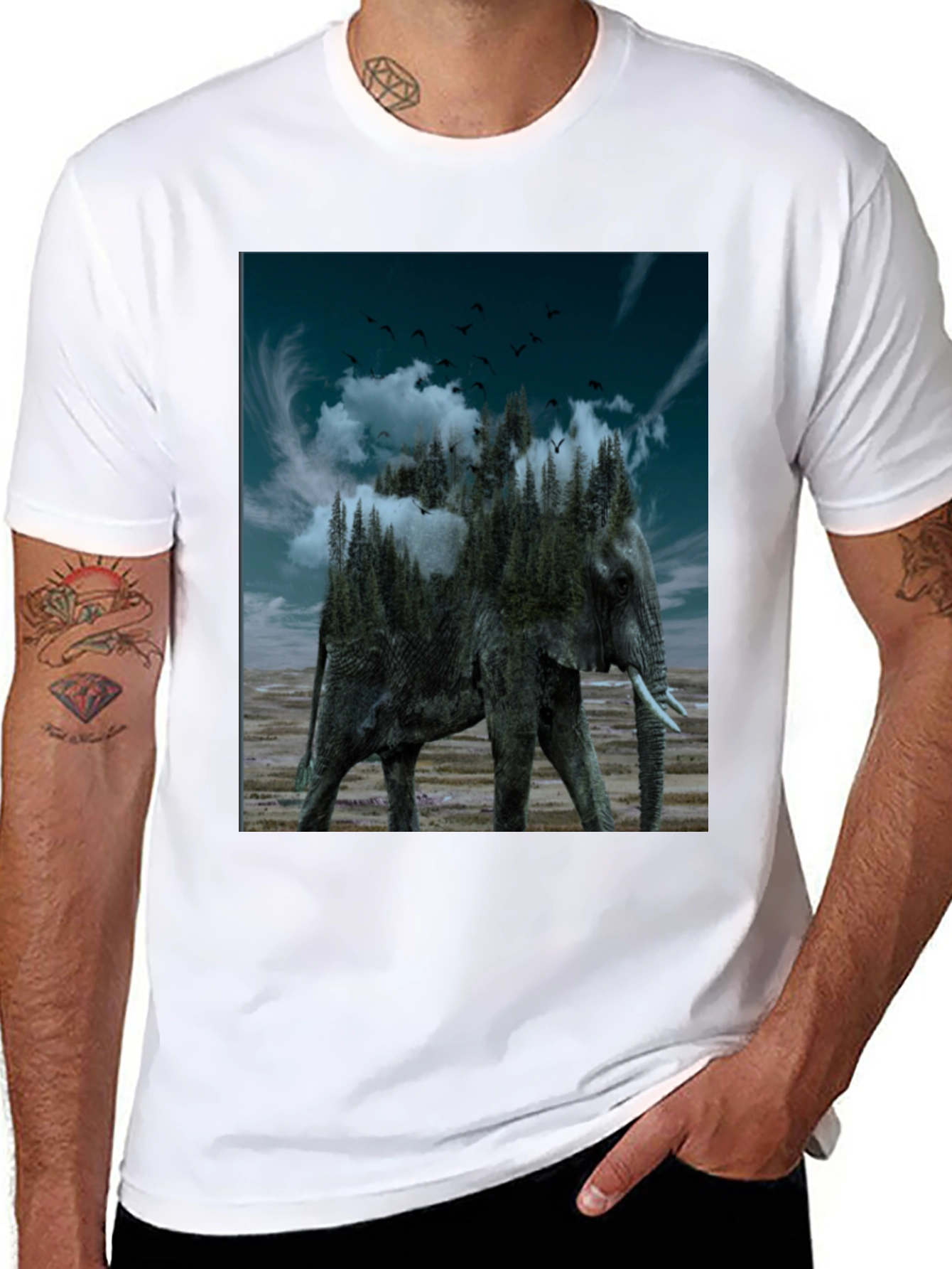 Black Surreal Elephant Forest Graphic Tee - Black view 8