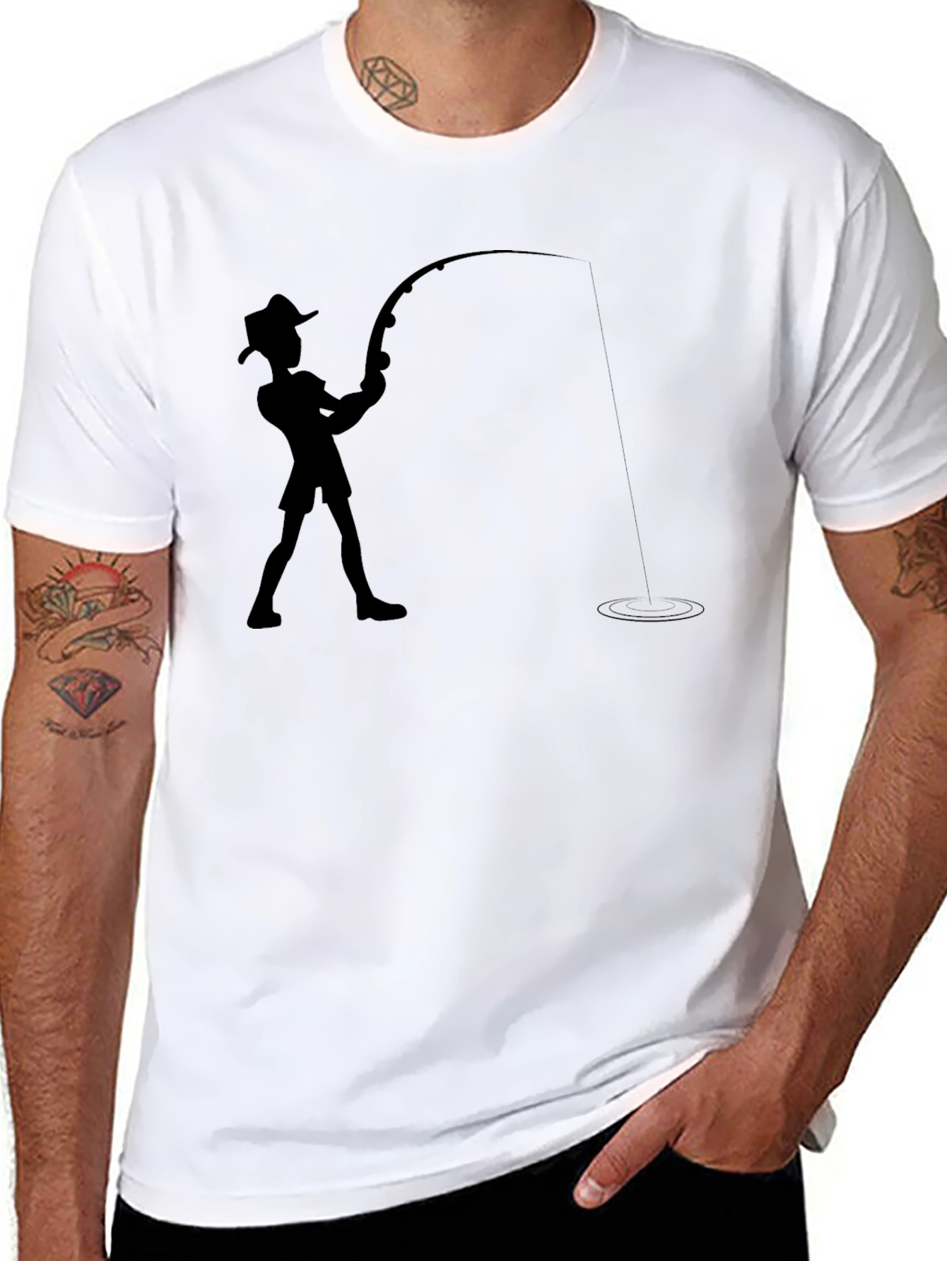 Black Fishing Silhouette Graphic Tee - Black Casual Shirt view 8