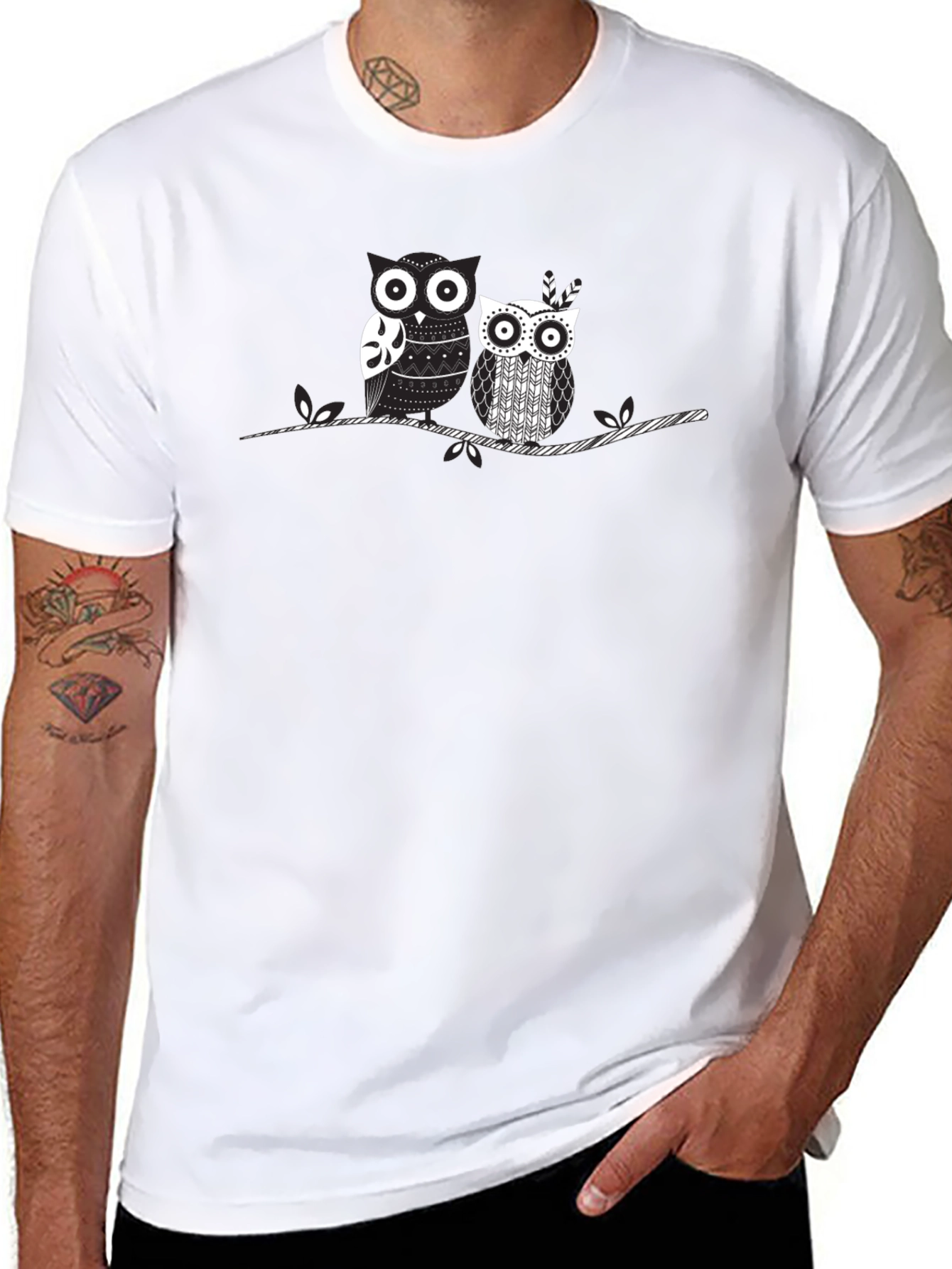 Black Owl Graphic Print Black T-Shirt view 8